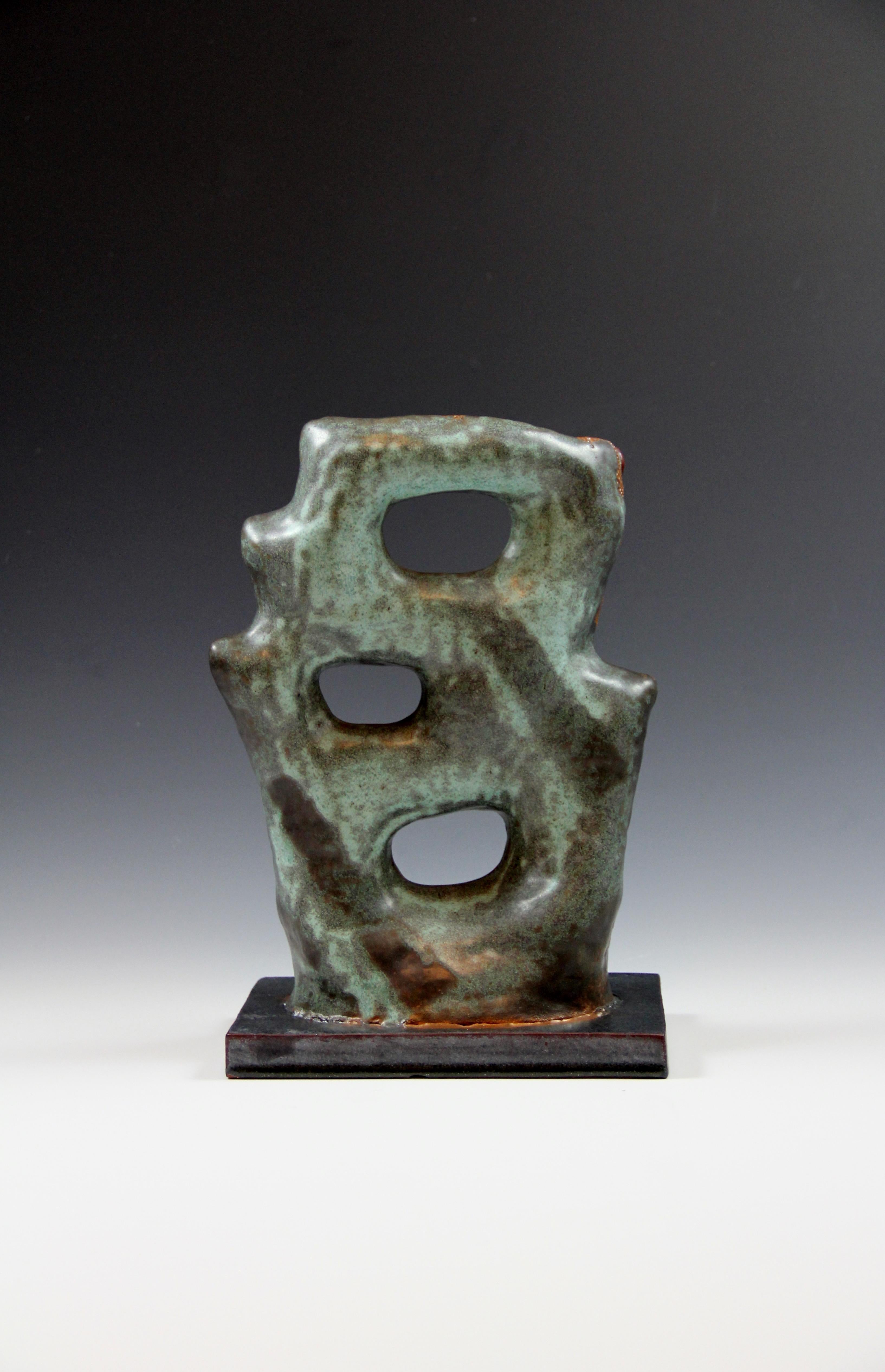 Green sculptures - 2 pieces, hand build, green-blue, red, orange color For Sale 1