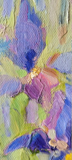 Blue Iris. Oil on Canvas, Floral, Iris, Horisontal, Impressionism, Interior