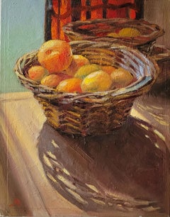 Morgenlese. Stilleben, Öl. Abstrakter Realismus, Gelb, Orange, Rot, Klein