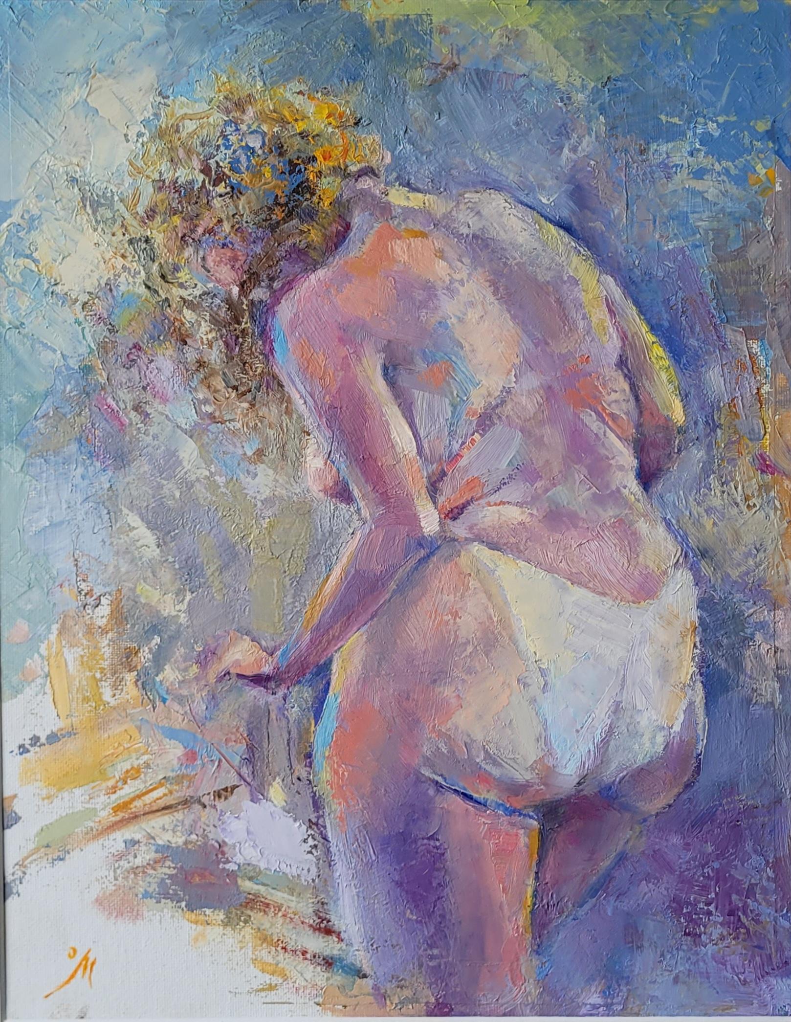 Sunny Morning. Figurative, Oil, Canvas on Board, Vertical.