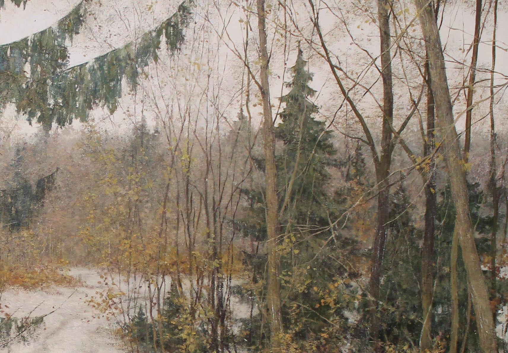 Sapinière - Gris Landscape Painting par Irina Novikova