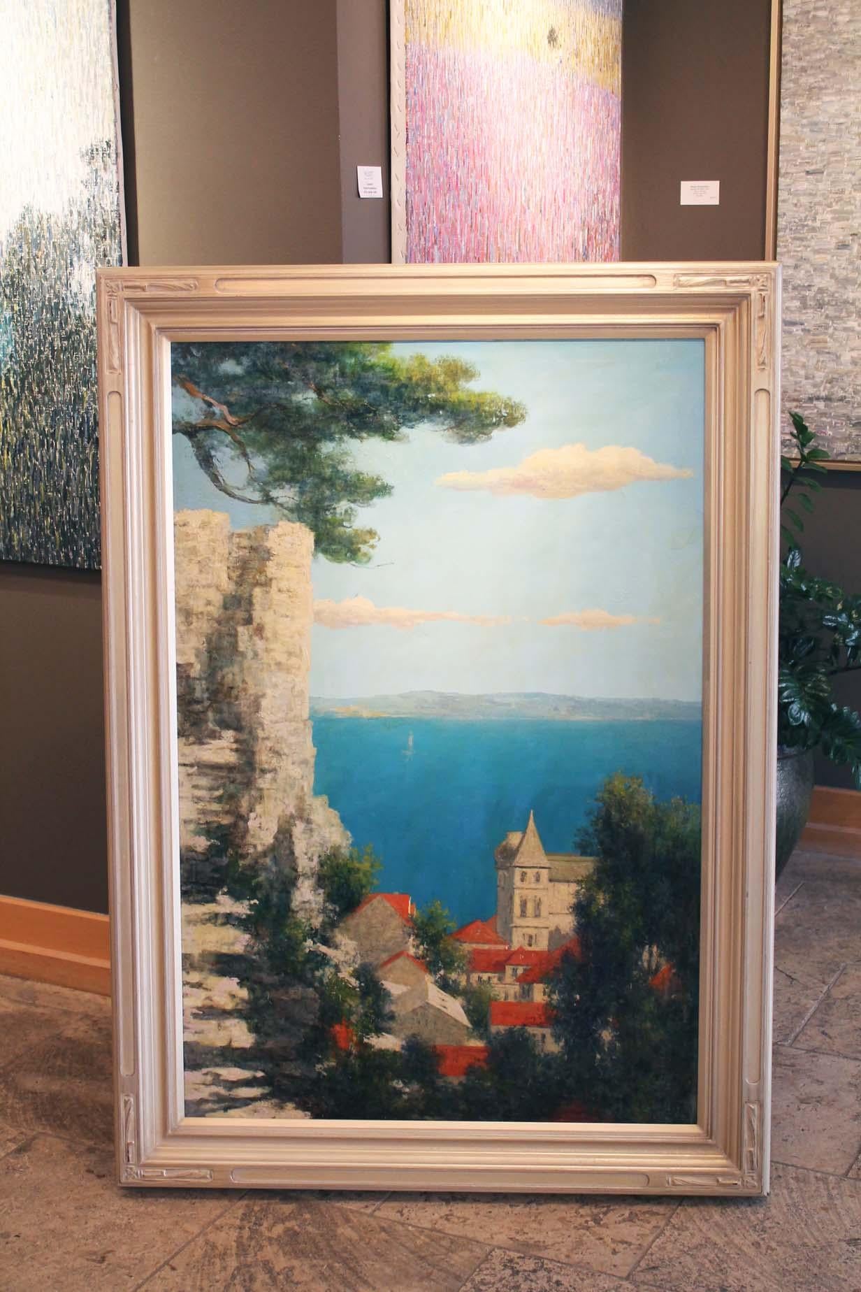Toits, vieille ville - Gris Landscape Painting par Irina Novikova