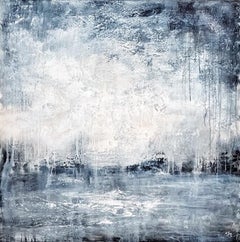 Another Side of the River - abstract interior pastel blue painting
