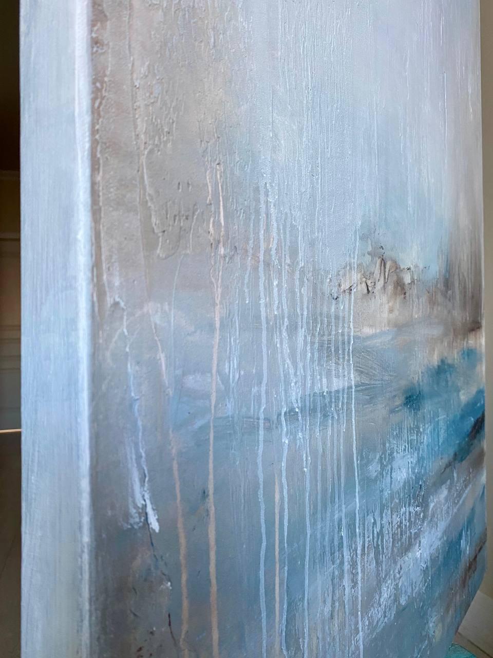 Infinity - abstract interior pastel blue painting - Painting by Irina Nuzhdina