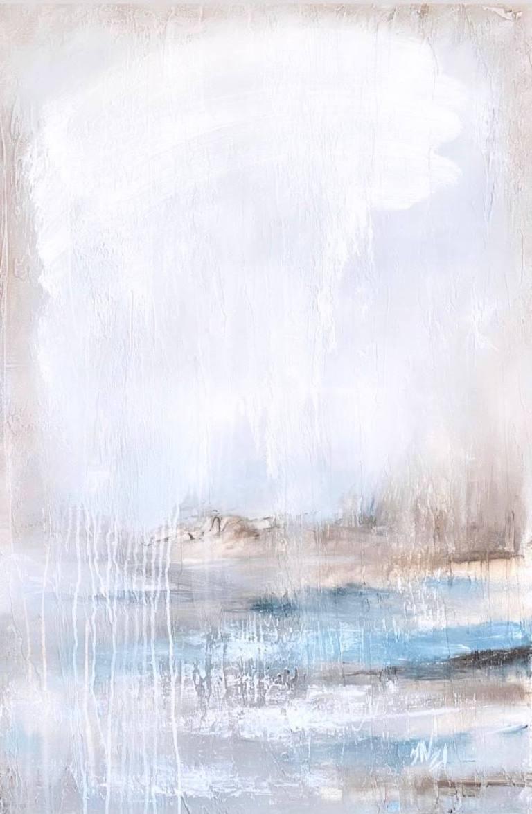 Irina Nuzhdina Landscape Painting - Infinity - abstract interior pastel blue painting