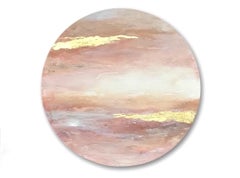 The Moment, Triptych - round abstract gold beige yellow interior pastel painting