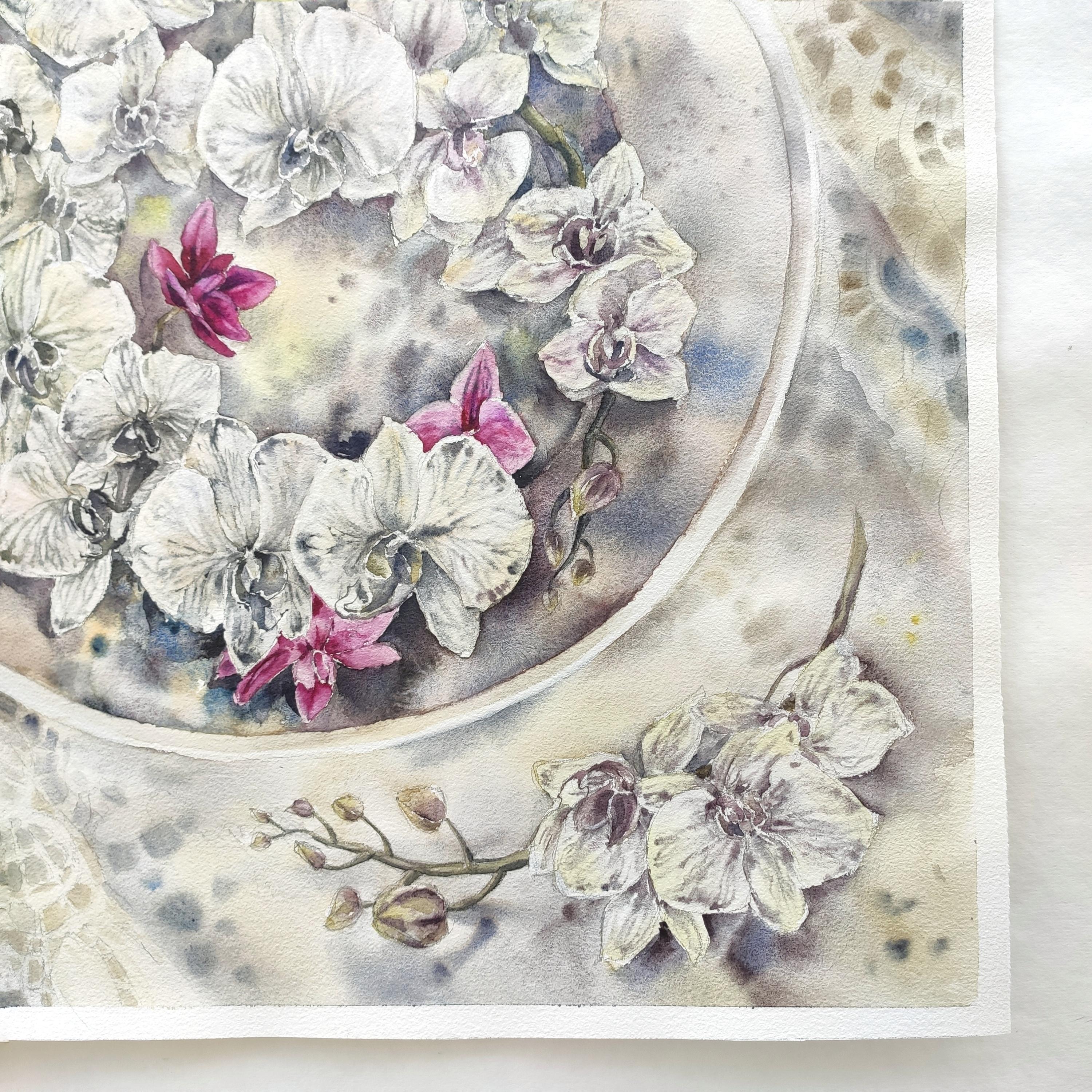 Royal orchid Floral watercolor painting for living room  For Sale 1