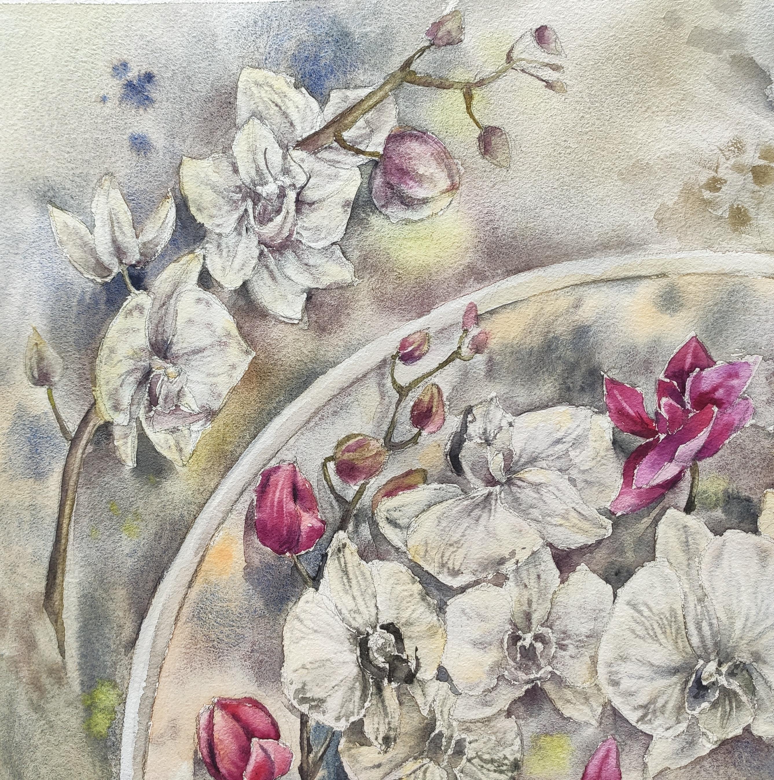 Royal orchid Floral watercolor painting for living room  For Sale 3