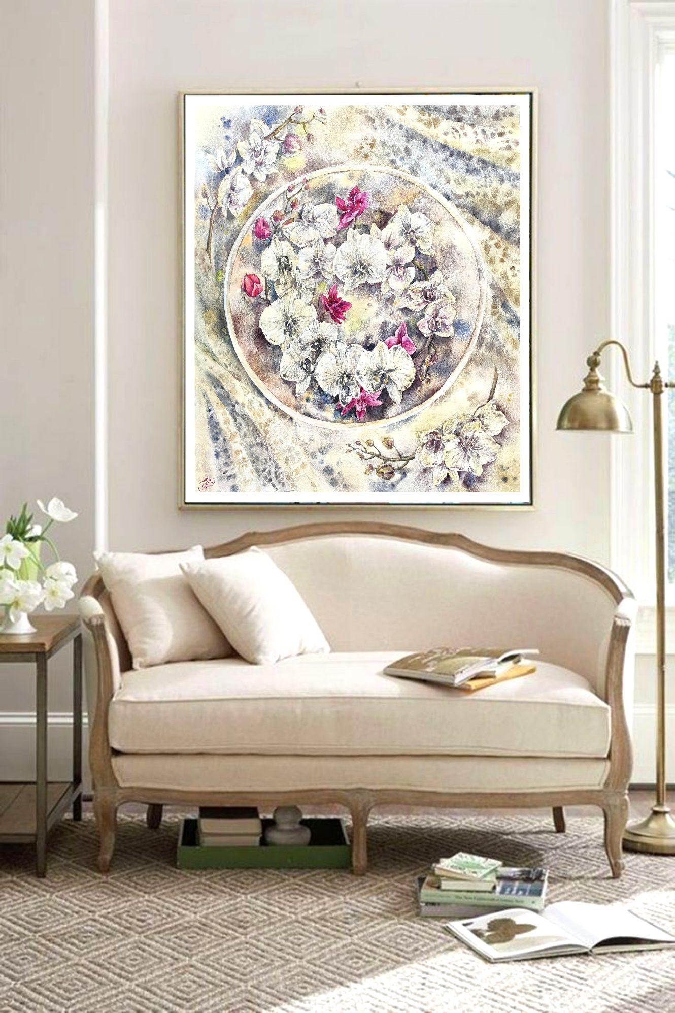 Royal orchid Floral watercolor painting for living room  For Sale 4