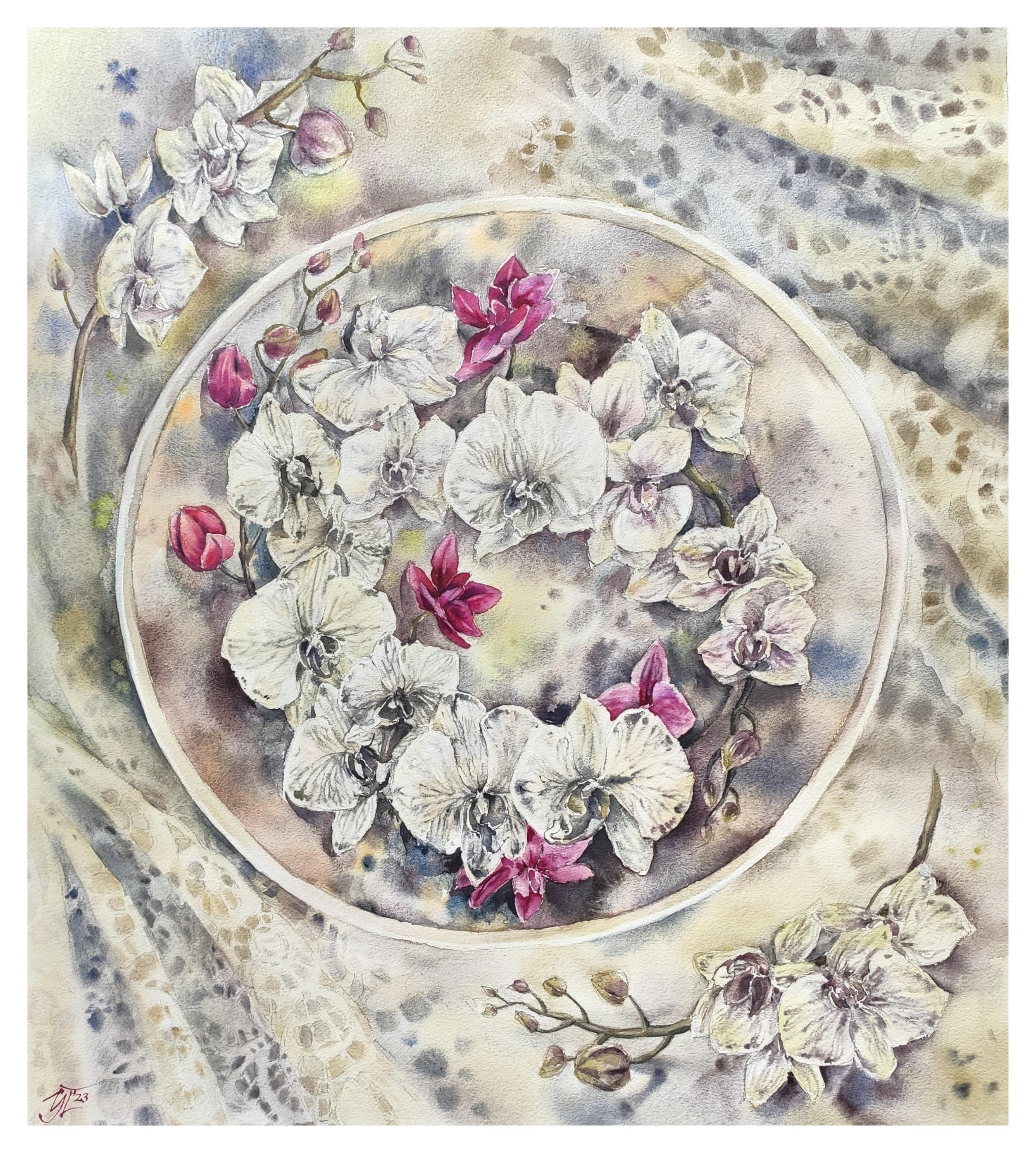 Peinture à l'aquarelle florale royale orchidée pour salon 