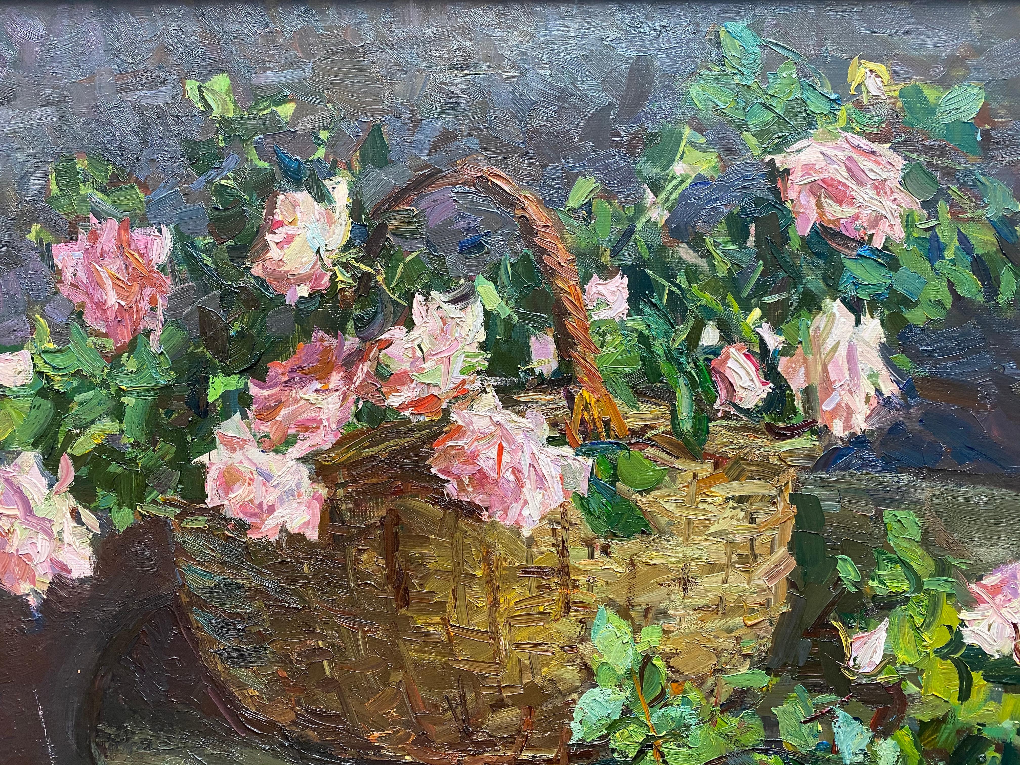Panier de roses - Impressionnisme Painting par Irina Rybakova