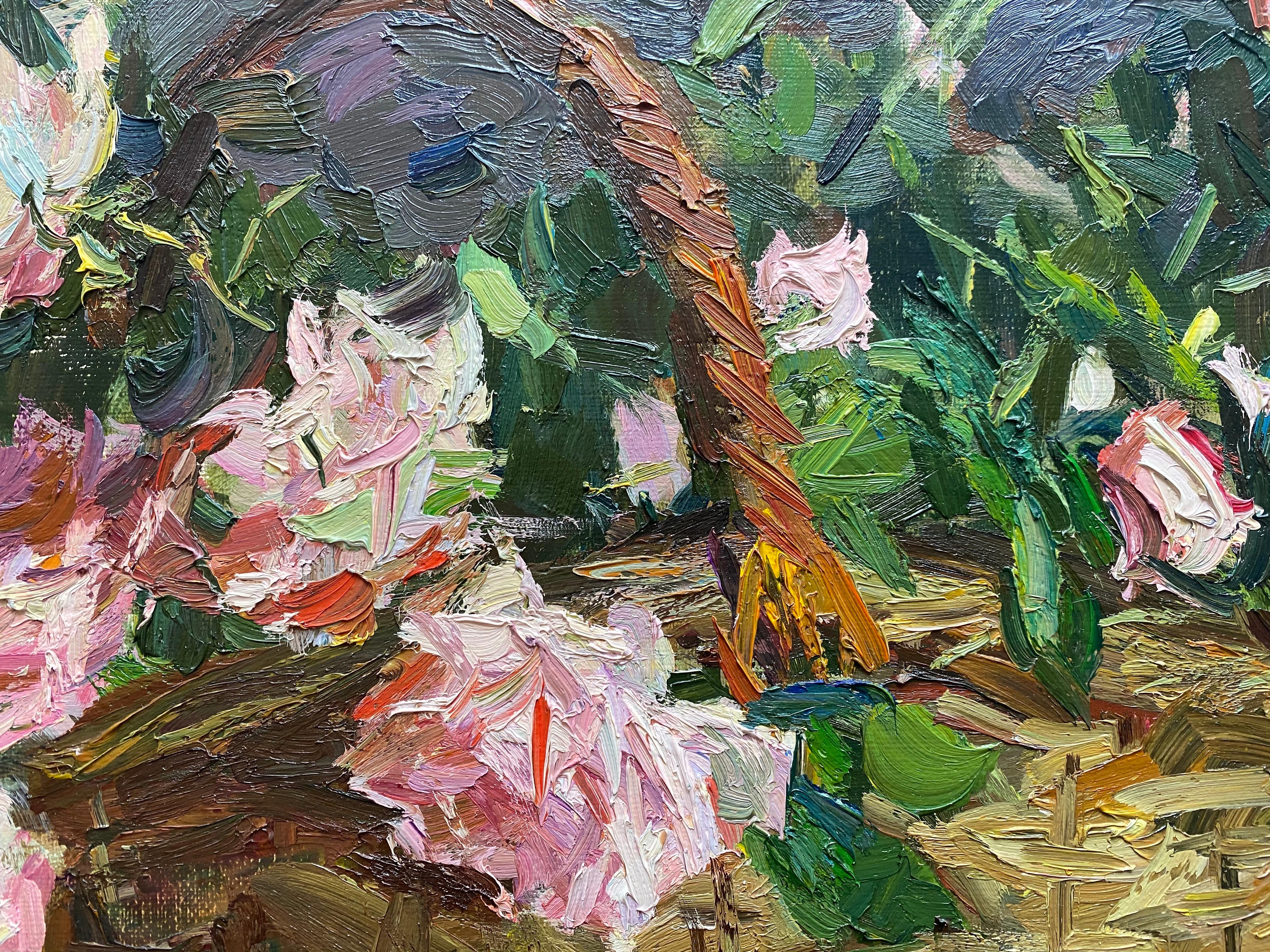 Panier de roses - Gris Interior Painting par Irina Rybakova