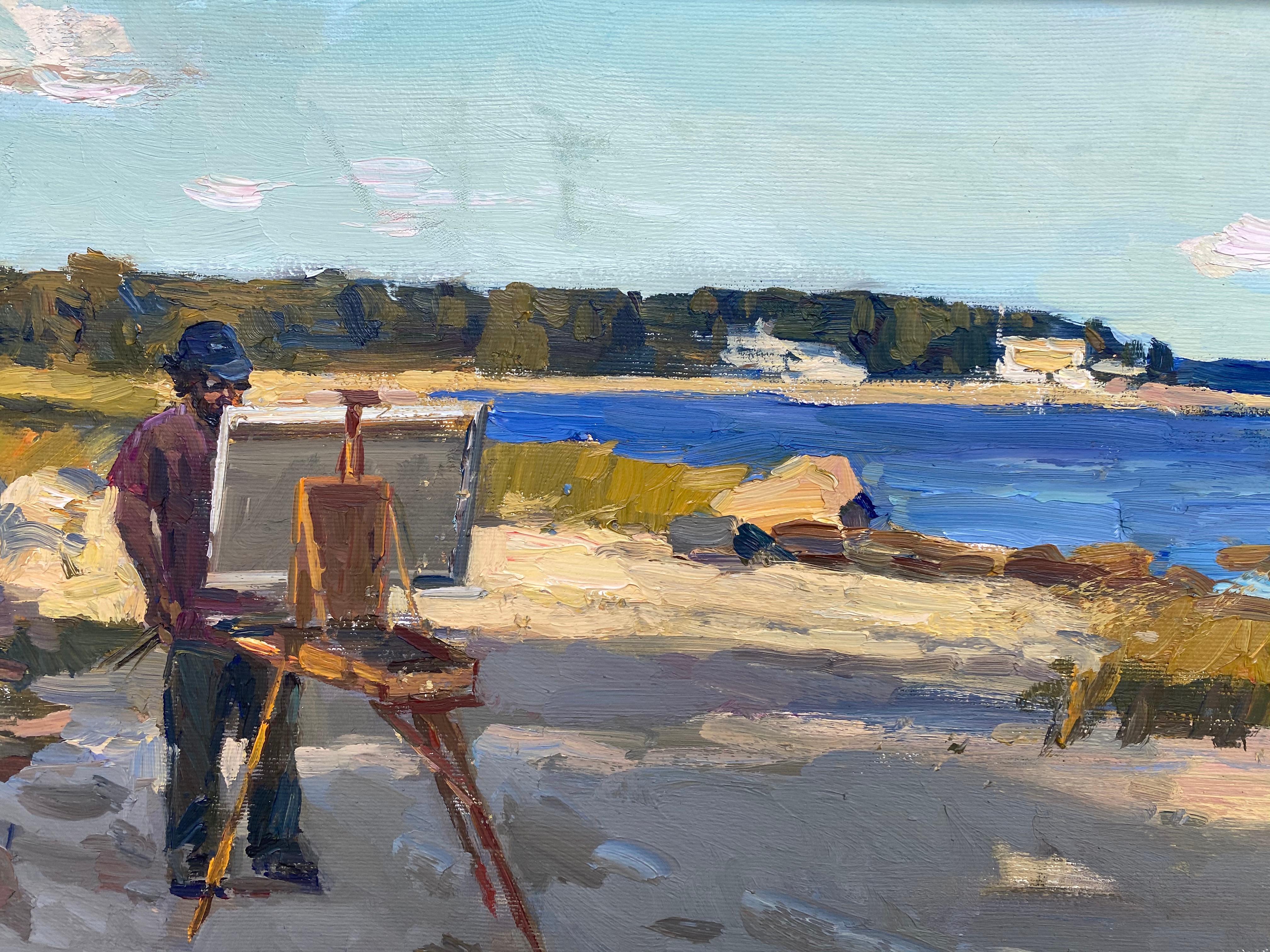 This painting depicts the artist's friend, Ben Fenske, painting at one of his favorite Sag Harbor spots, 