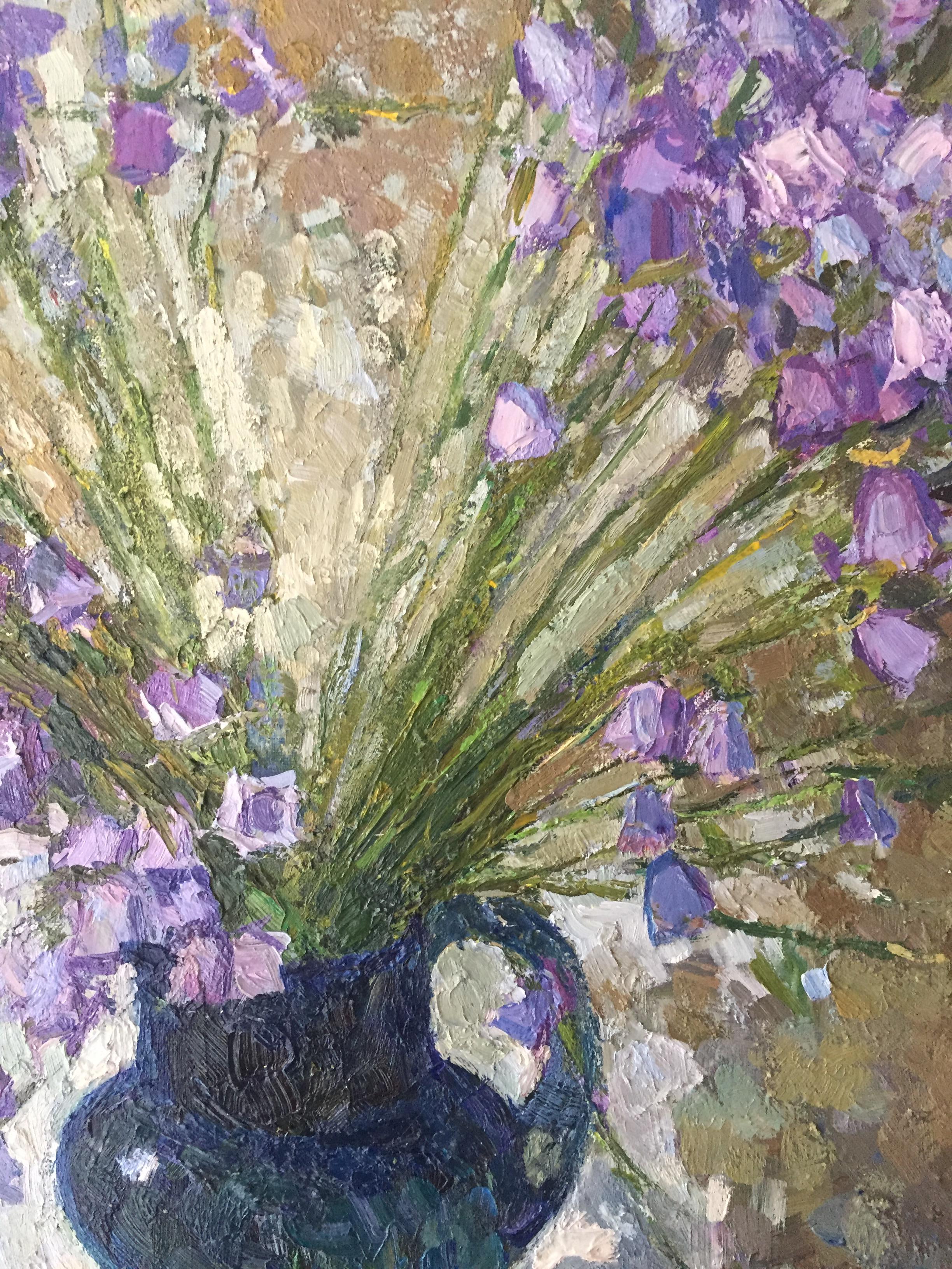 The Rain is Over (Bellflowers) - Gray Still-Life Painting by Irina Rybakova