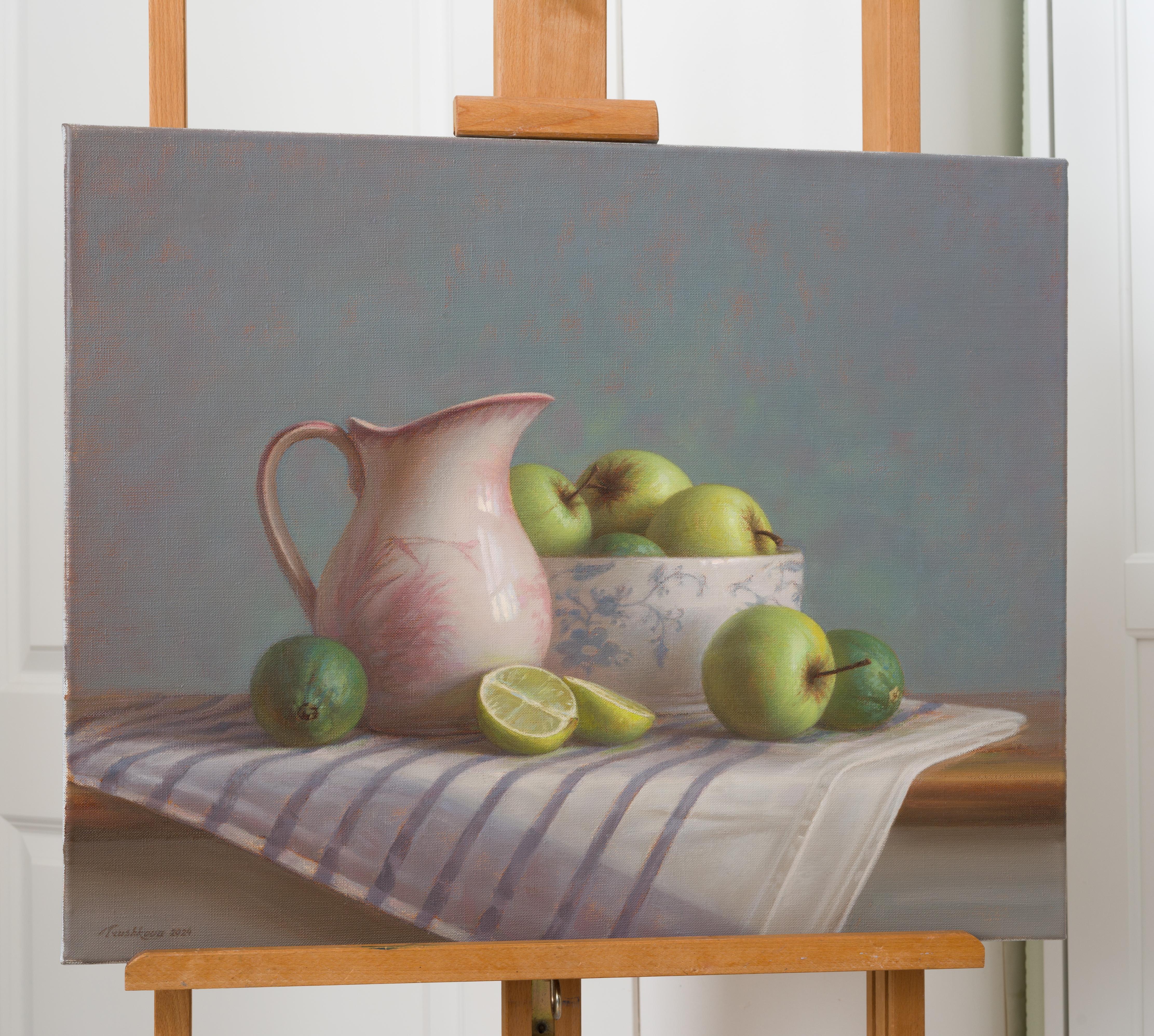 Mele e lime. Pittura ad olio originale in vendita 1