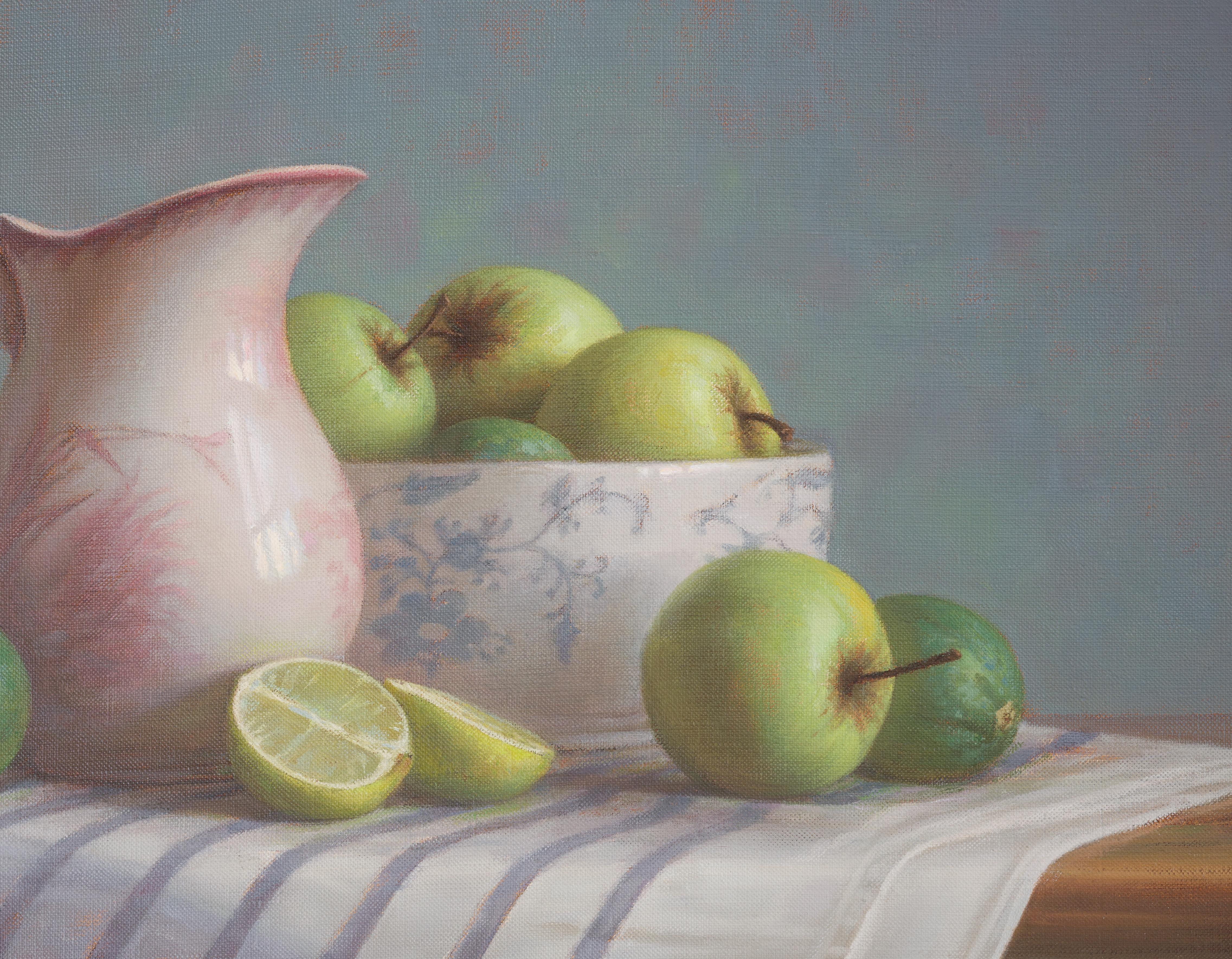Mele e lime. Pittura ad olio originale in vendita 3