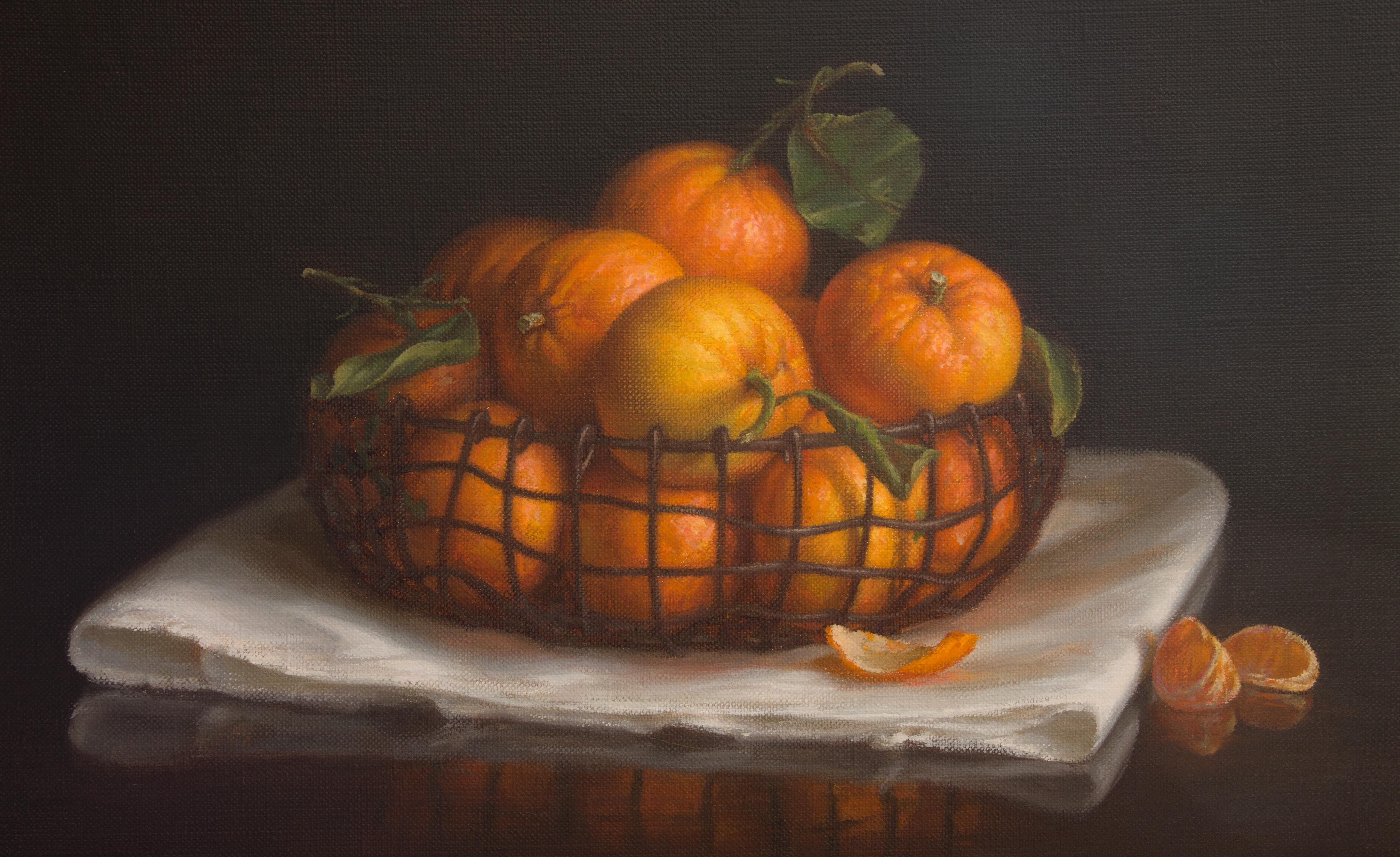 Basket with tangerines - Painting by Irina Trushkova