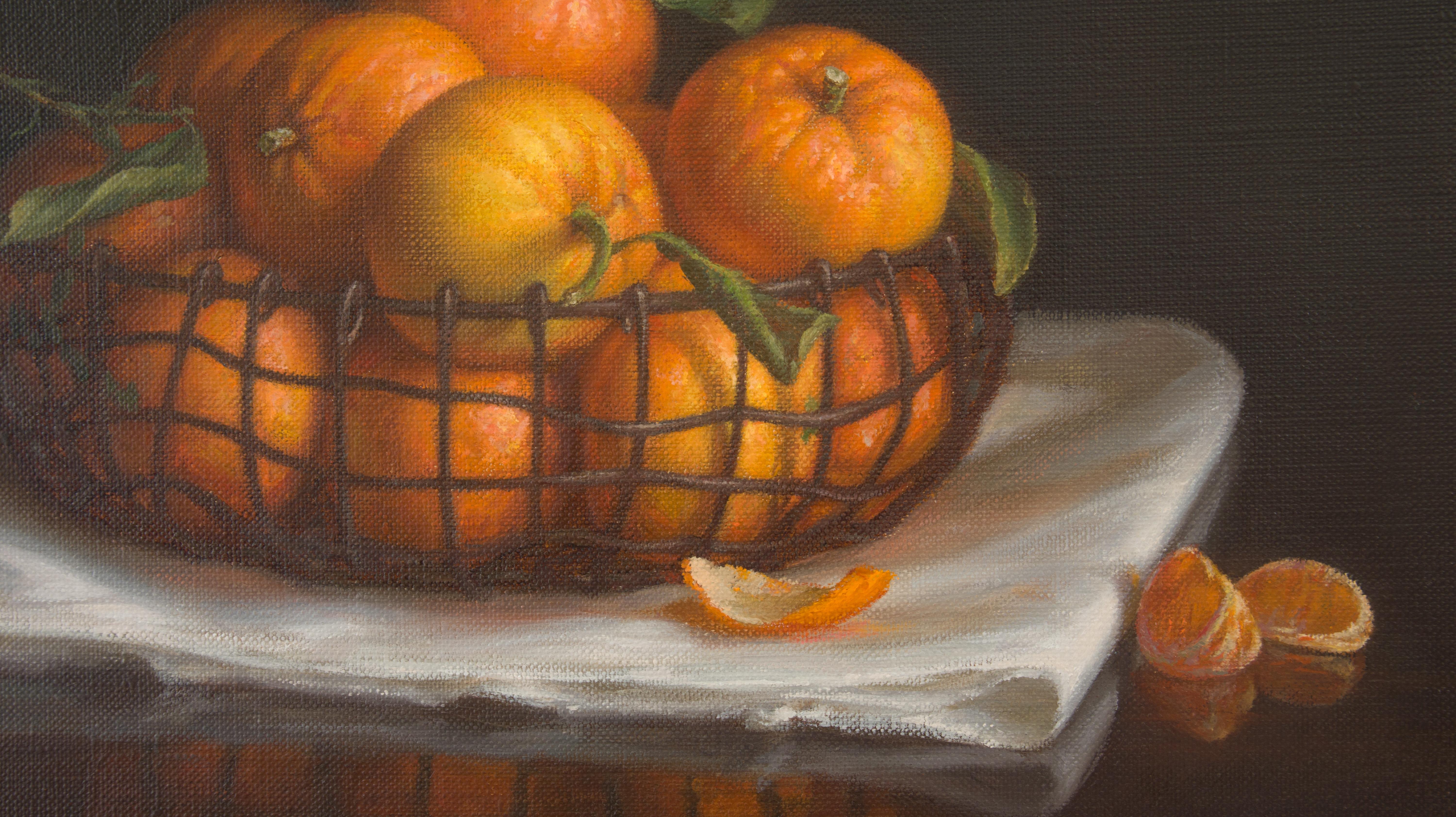 Basket with tangerines - Realist Painting by Irina Trushkova