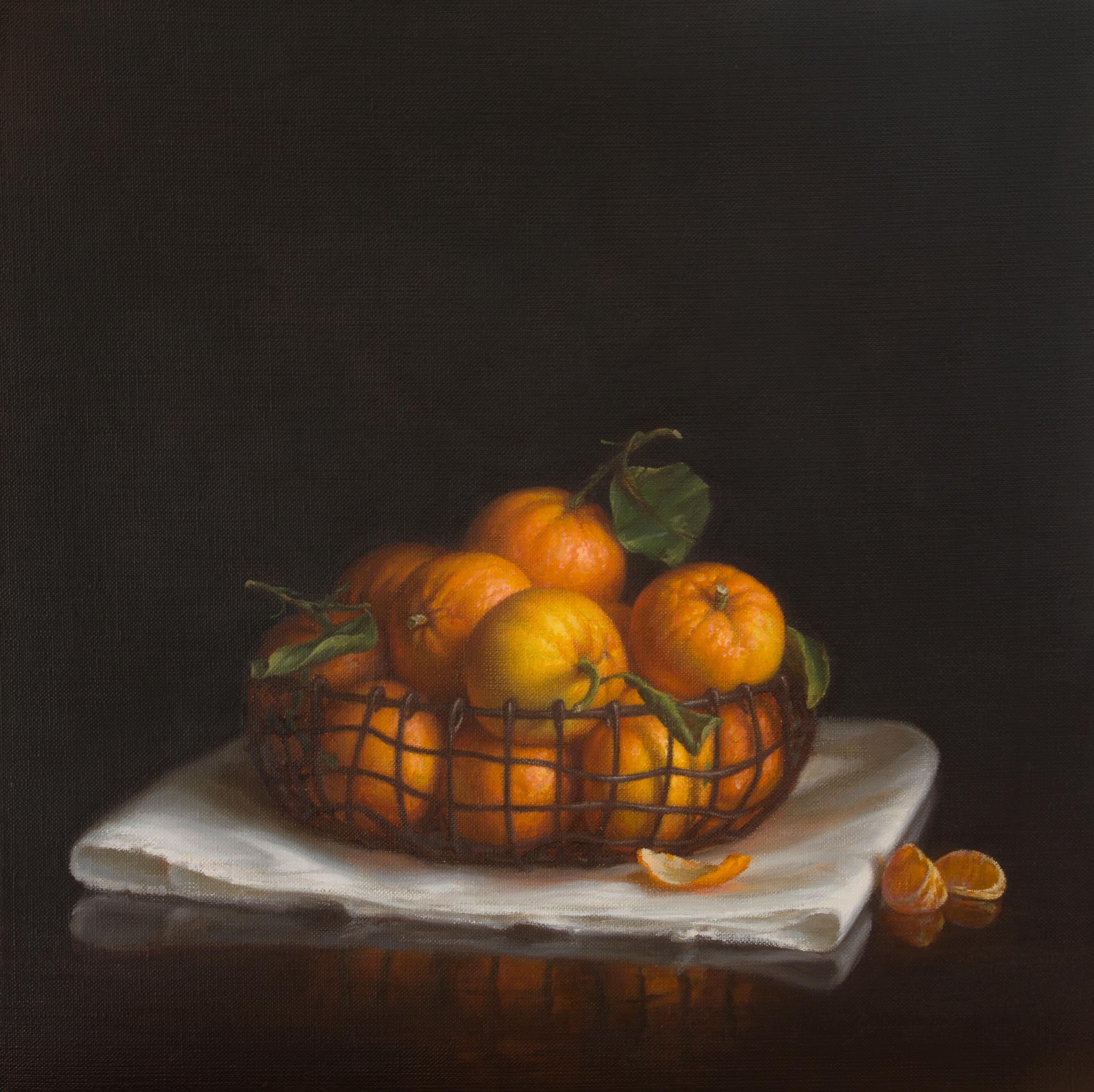 Irina Trushkova Still-Life Painting - Basket with tangerines
