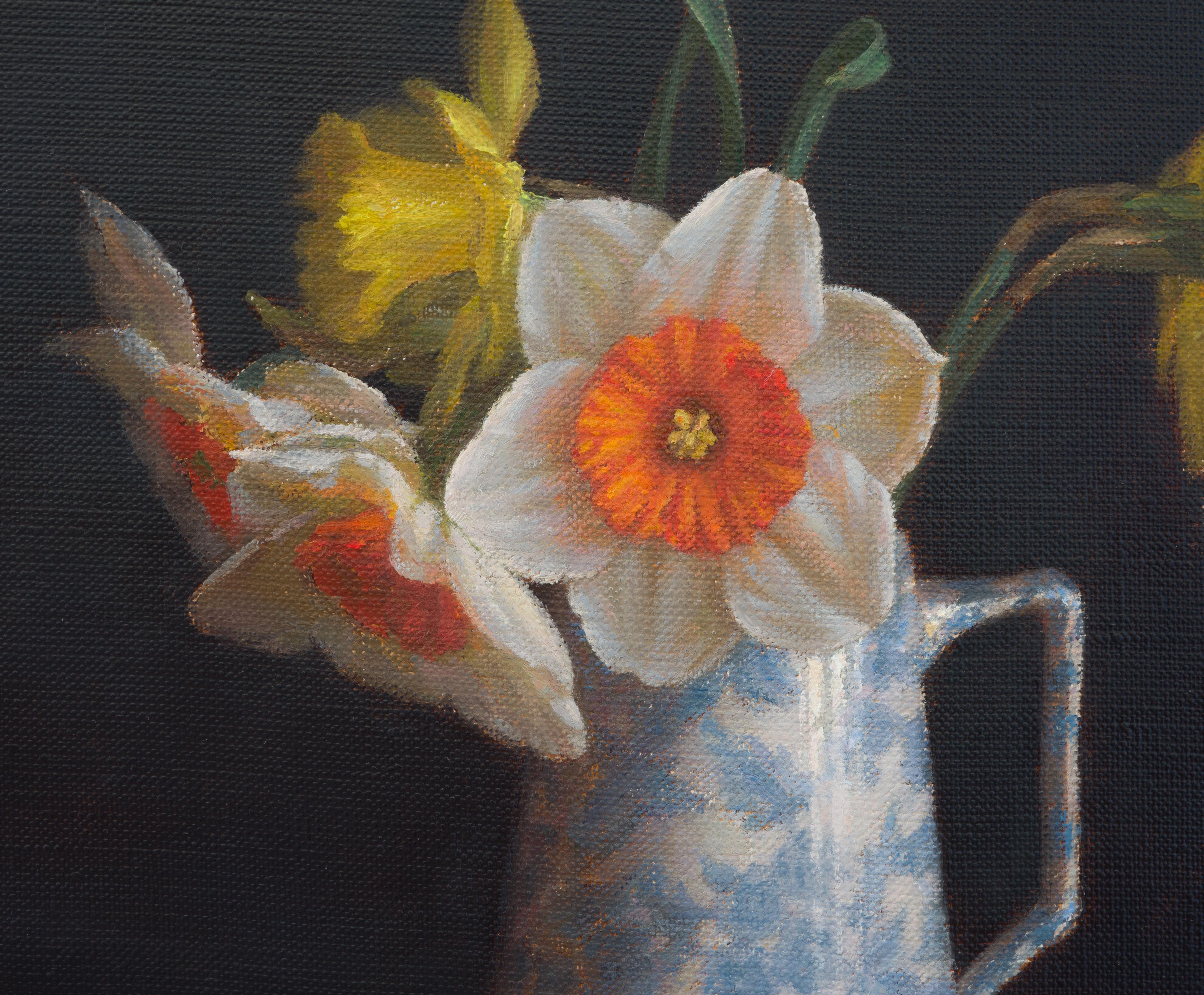 Daffodils in einer Milchkrüge (Realismus), Painting, von Irina Trushkova