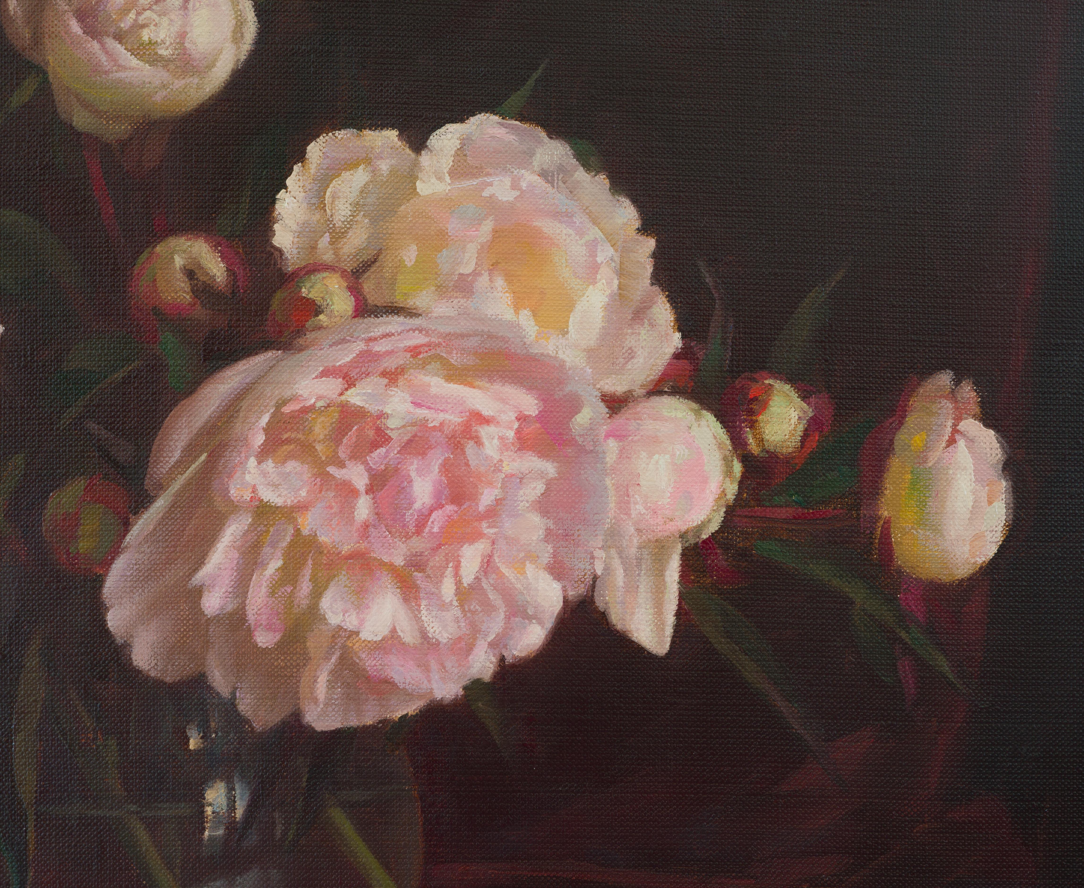 Gartenpfingstrosen (Schwarz), Still-Life Painting, von Irina Trushkova