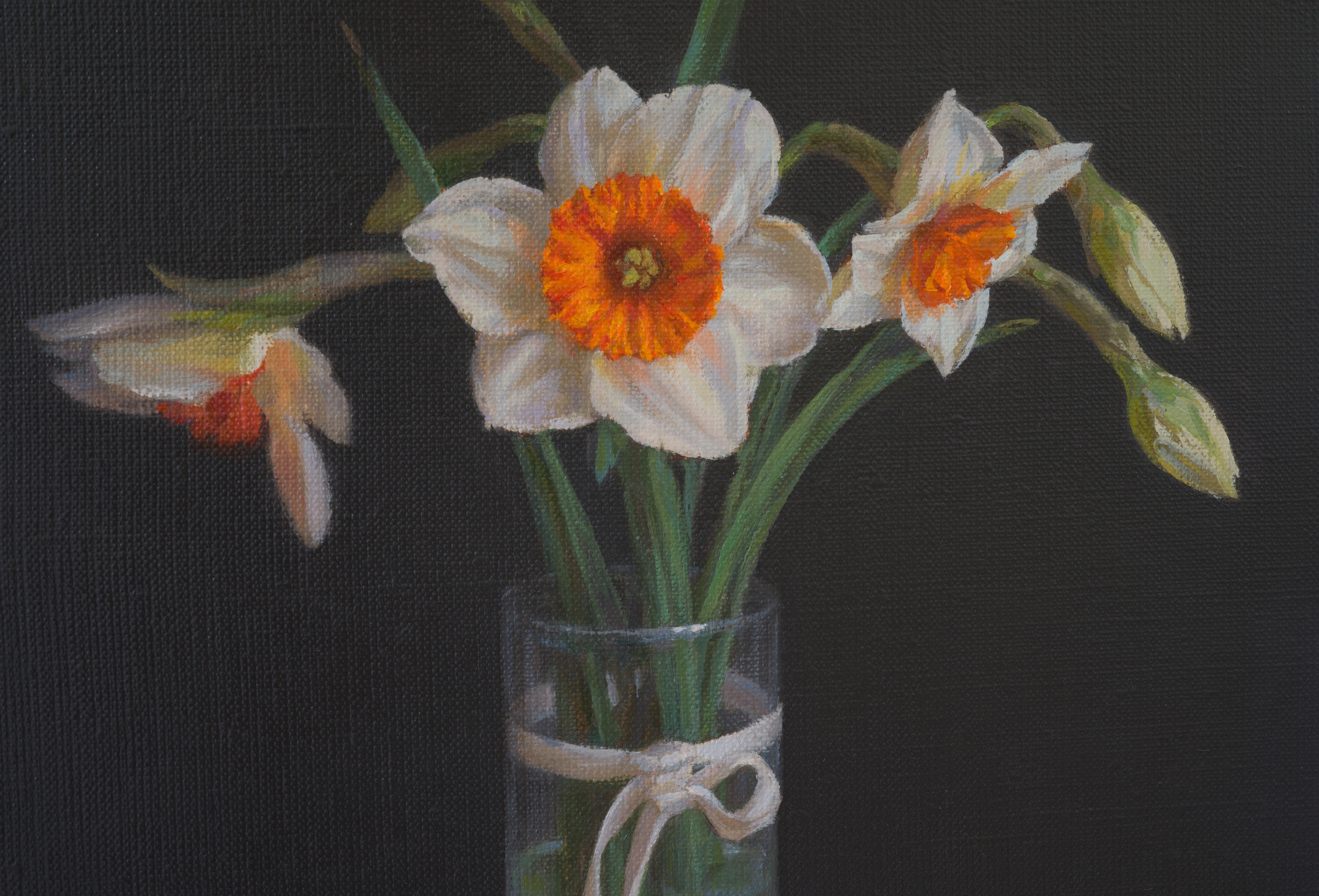 Gift, Realist Modern Still life oil painting with daffodils by Irina Trushkova For Sale 1