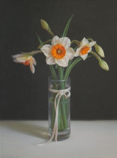 Regalo, Bodegón moderno realista al óleo con narcisos de Irina Trushkova