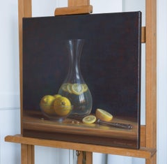 Glass and Lemons - original realism still life oil painting - contemporary art