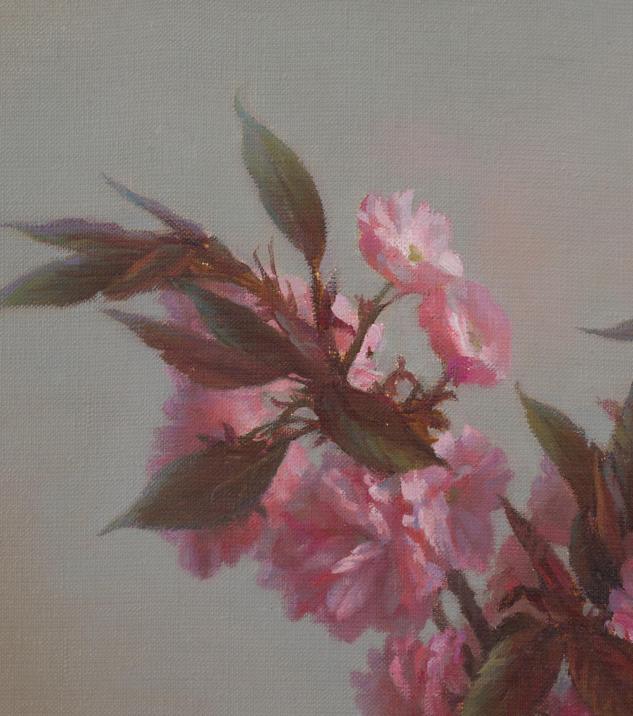 Cerezo japonés. Óleo original - Still-Life Painting Gris de Irina Trushkova
