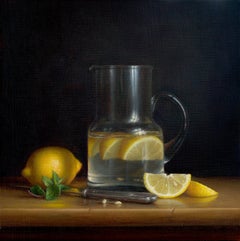 Zitronenwasser- originales modernes Realismus-Stillleben-Ölgemälde-Zeitgenössische Kunst