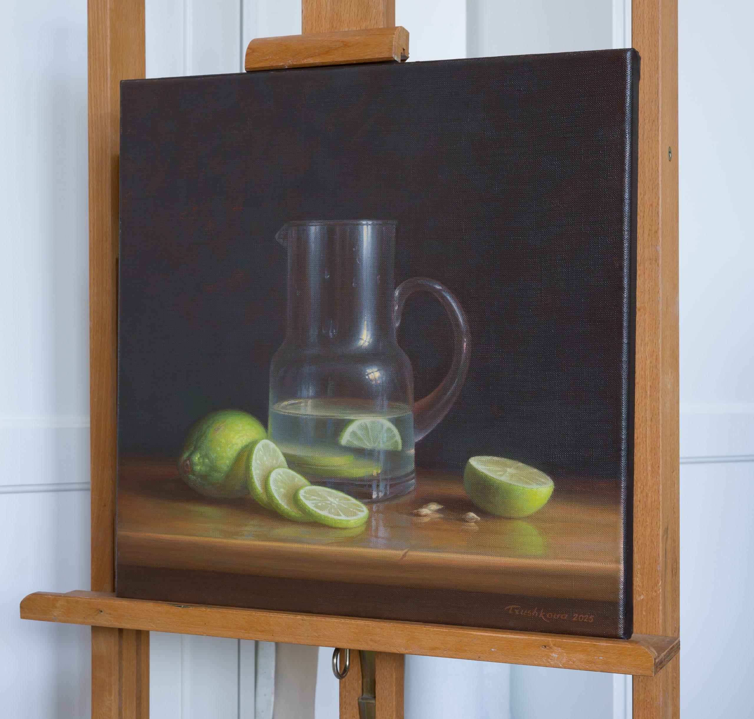 Limettensaft - original modern realismus stillleben ölgemälde - zeitgenössische kunst – Painting von Irina Trushkova