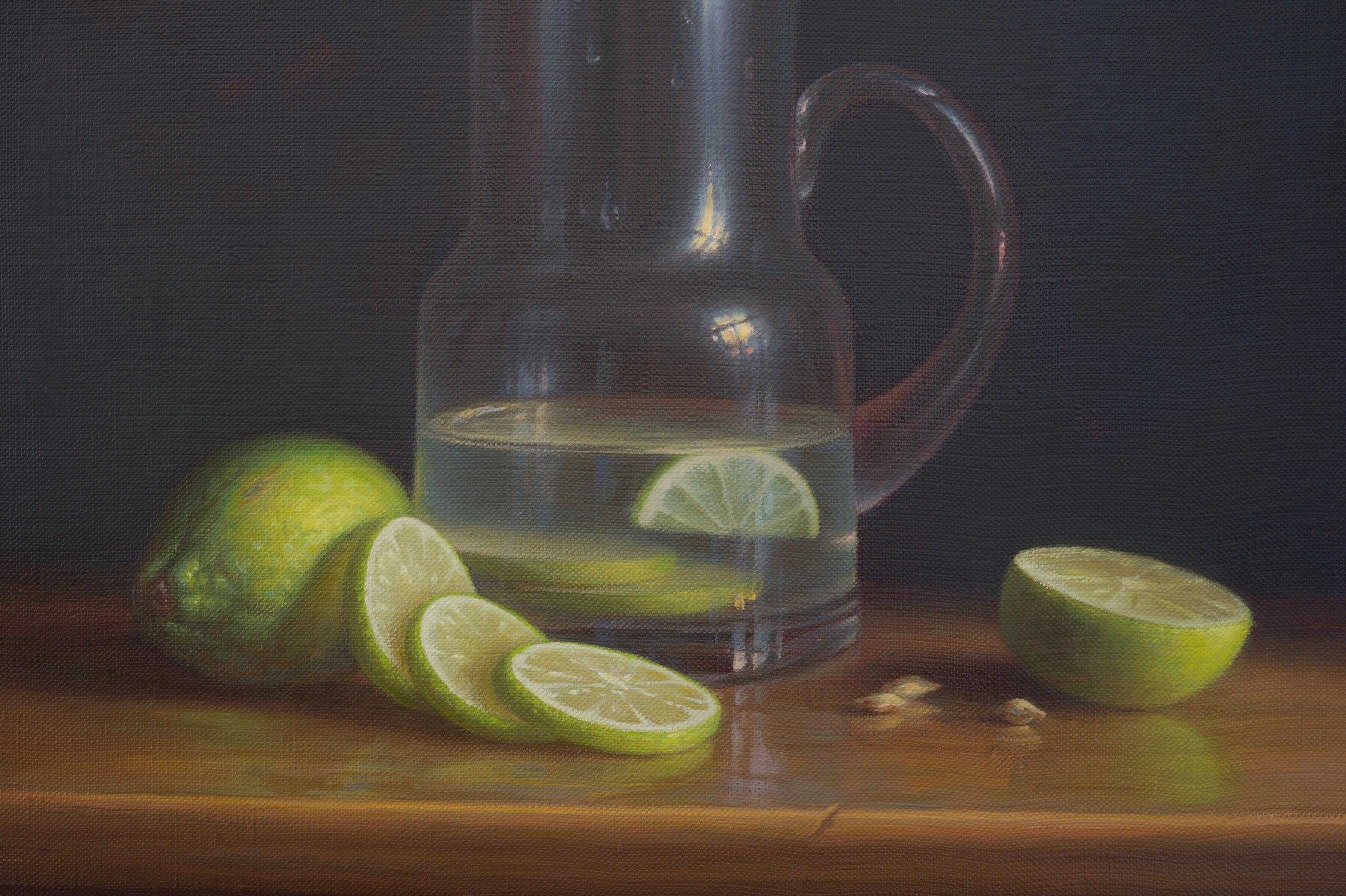 Limettensaft - original modern realismus stillleben ölgemälde - zeitgenössische kunst (Fotorealismus), Painting, von Irina Trushkova