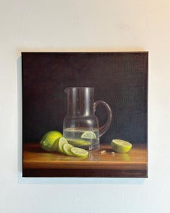 Cuadro de naturaleza muerta con zumo de lima, óleo original sobre lienzo, 40 x 40 cm, realismo