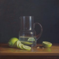 Cuadro de naturaleza muerta con zumo de lima, óleo original sobre lienzo, 40 x 40 cm, realismo