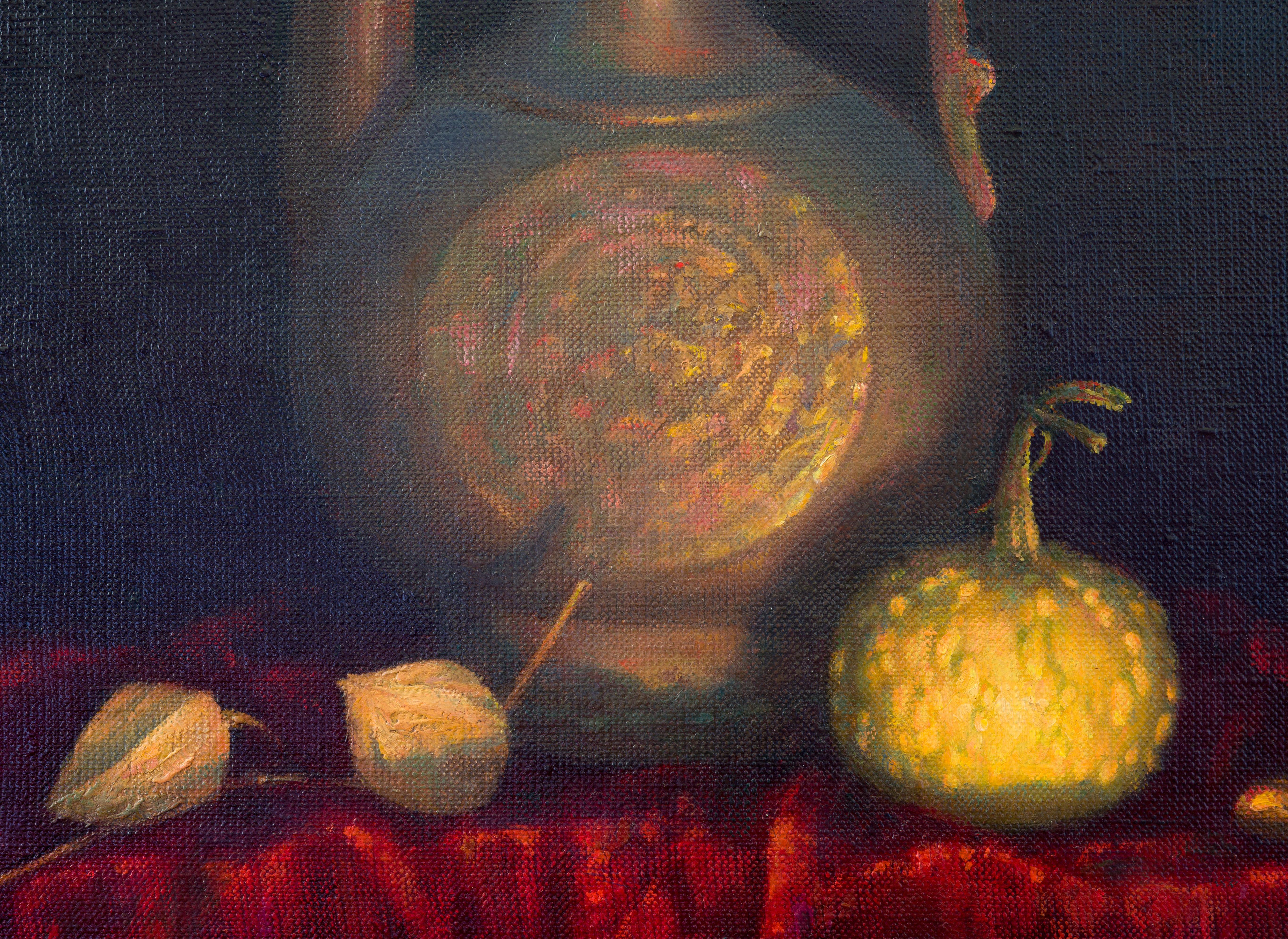 Oriental jug. Original Oil Painting with Flowers by Irina Trushkova For Sale 1