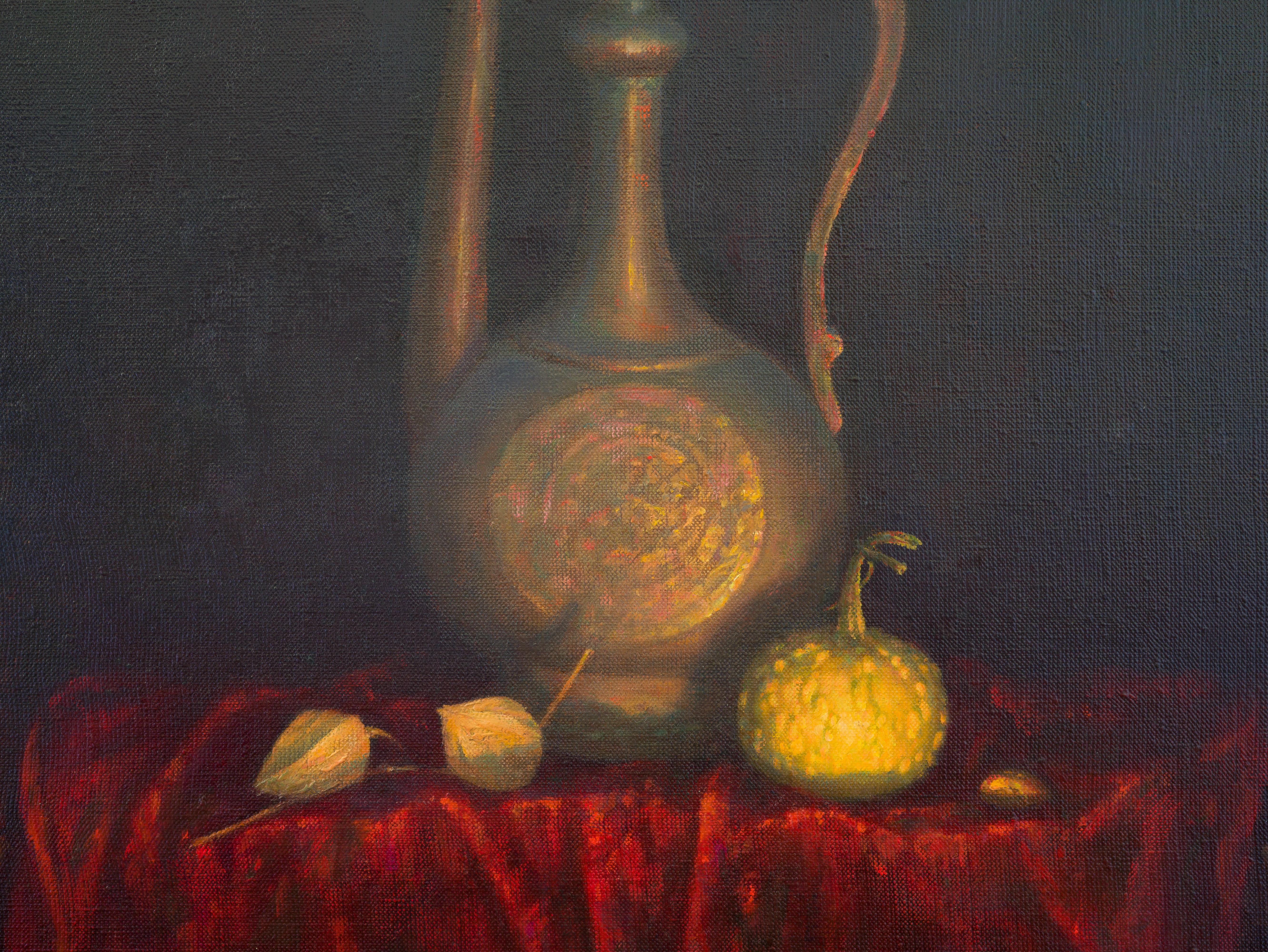Oriental jug. Original Oil Painting with Flowers by Irina Trushkova For Sale 2