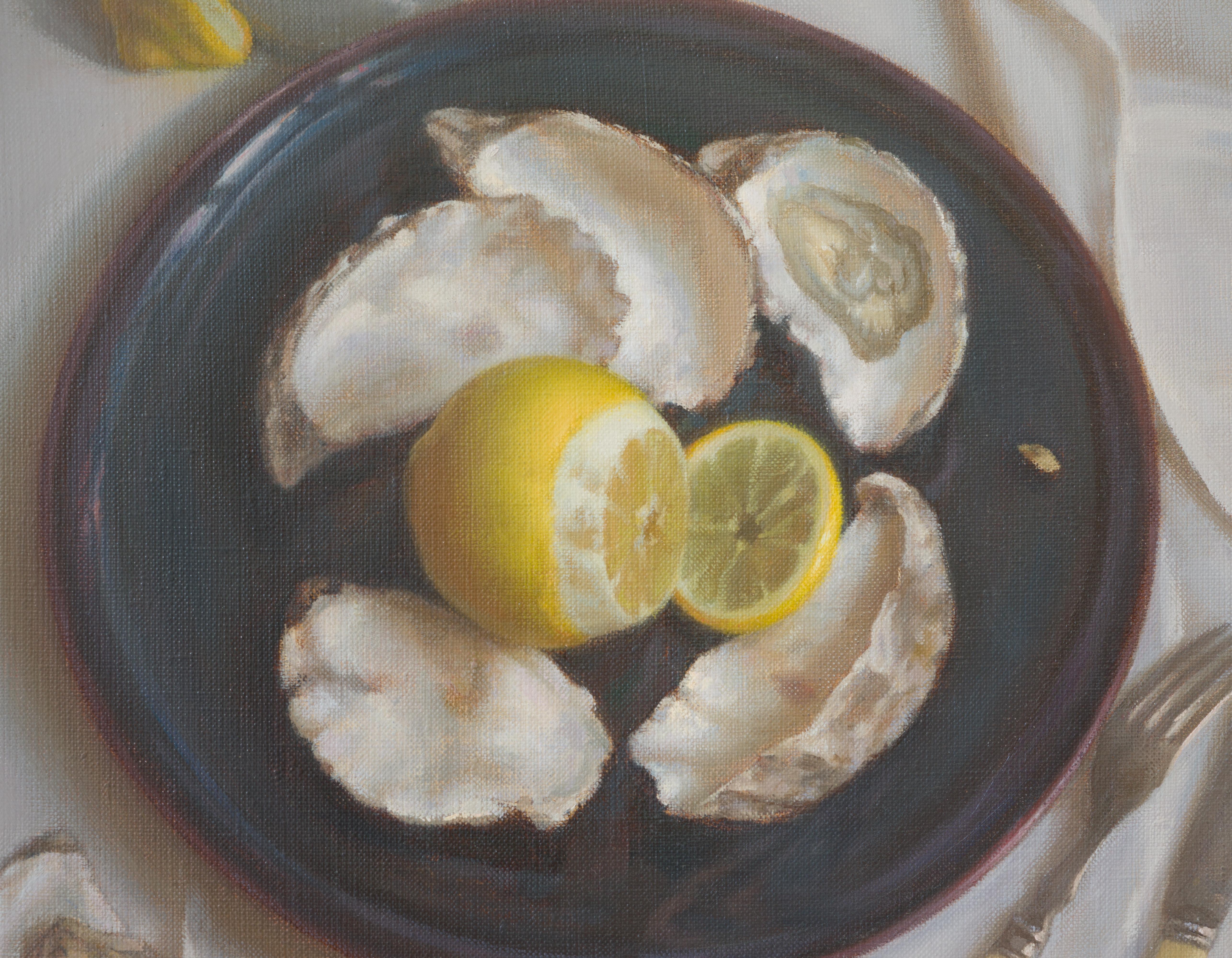 Ostriche e limone - Painting Realismo di Irina Trushkova