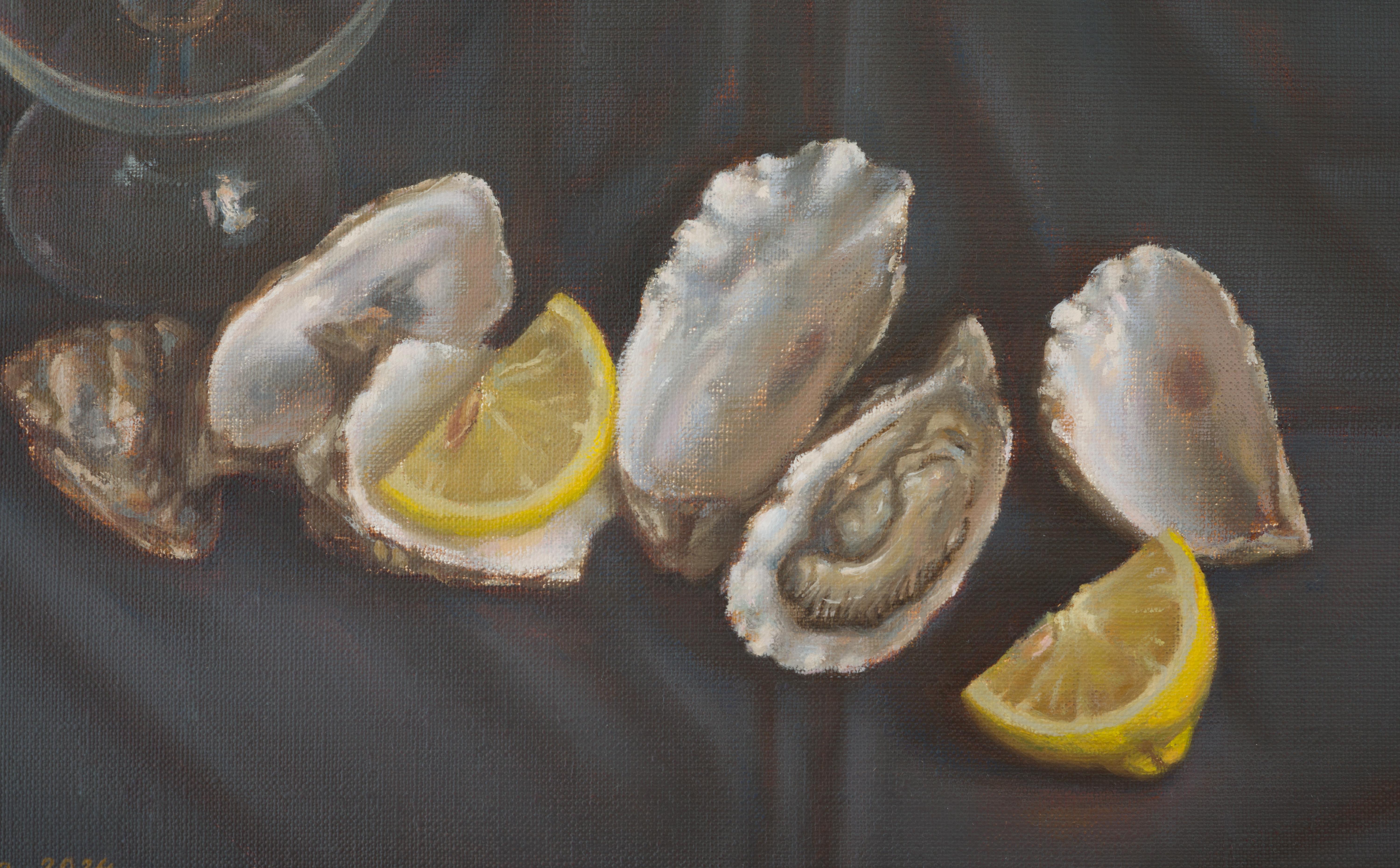 Oysters in Etretat - Realist Painting by Irina Trushkova