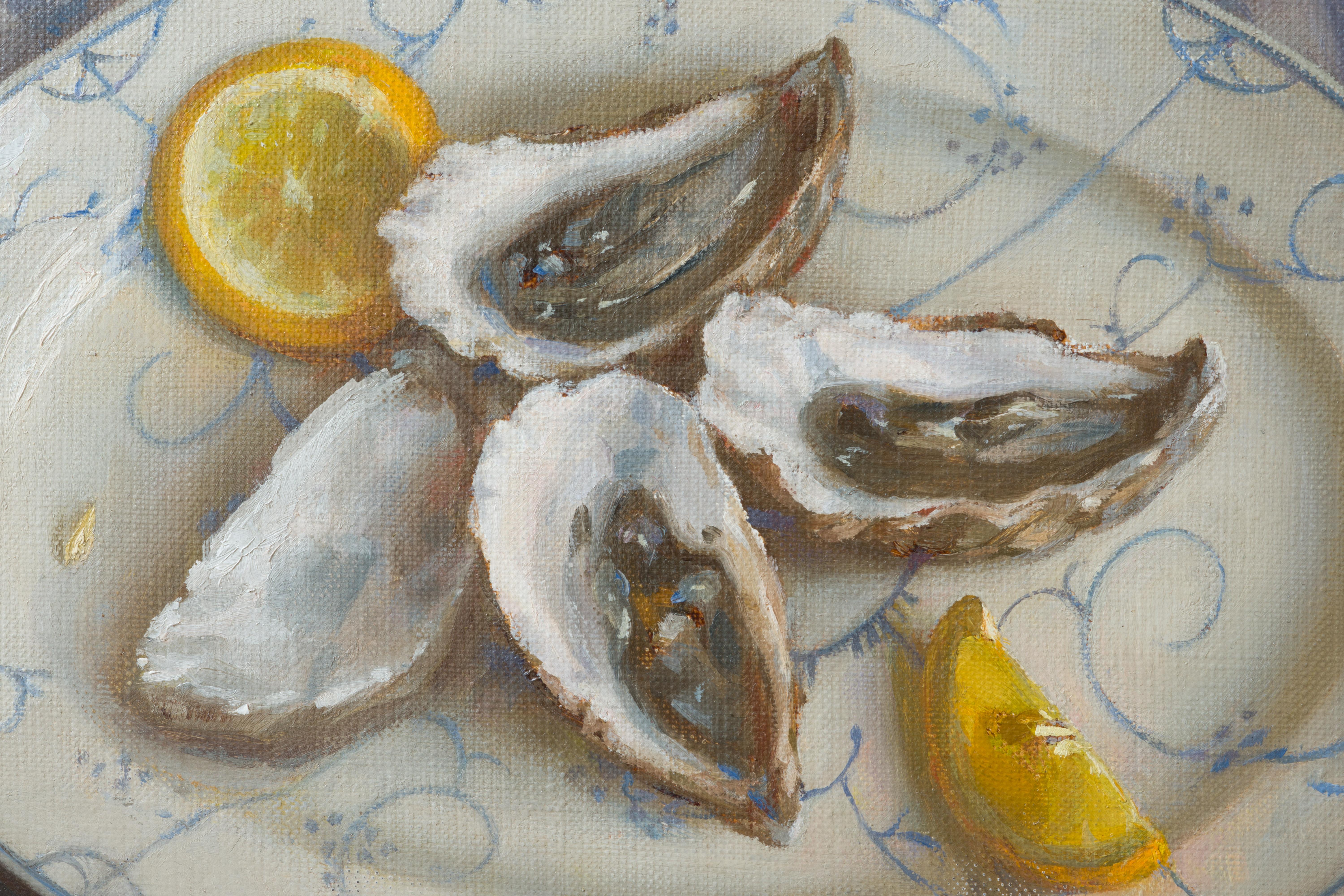 Oysters with blue striped drapery 1