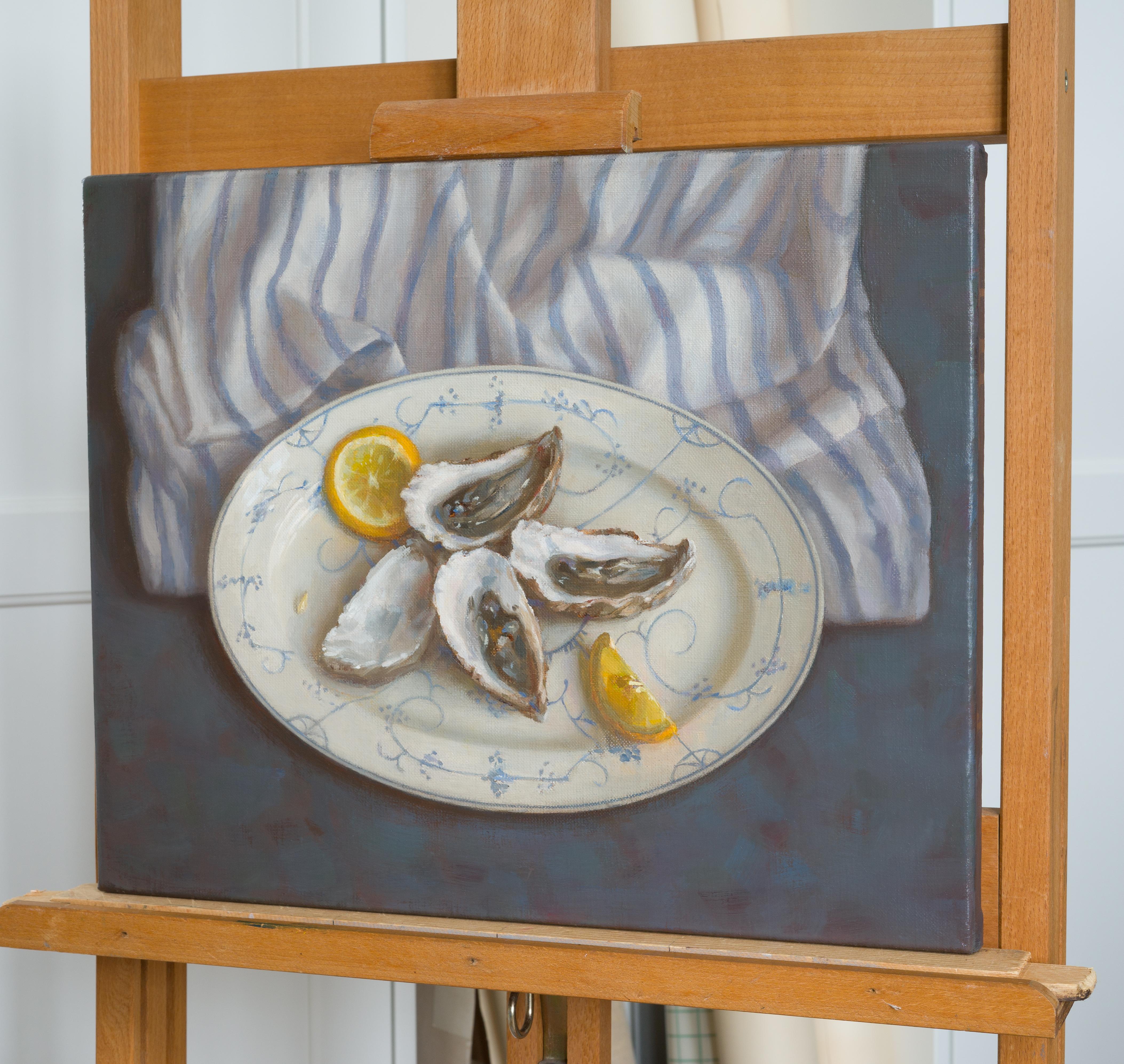Oysters with blue striped drapery 2