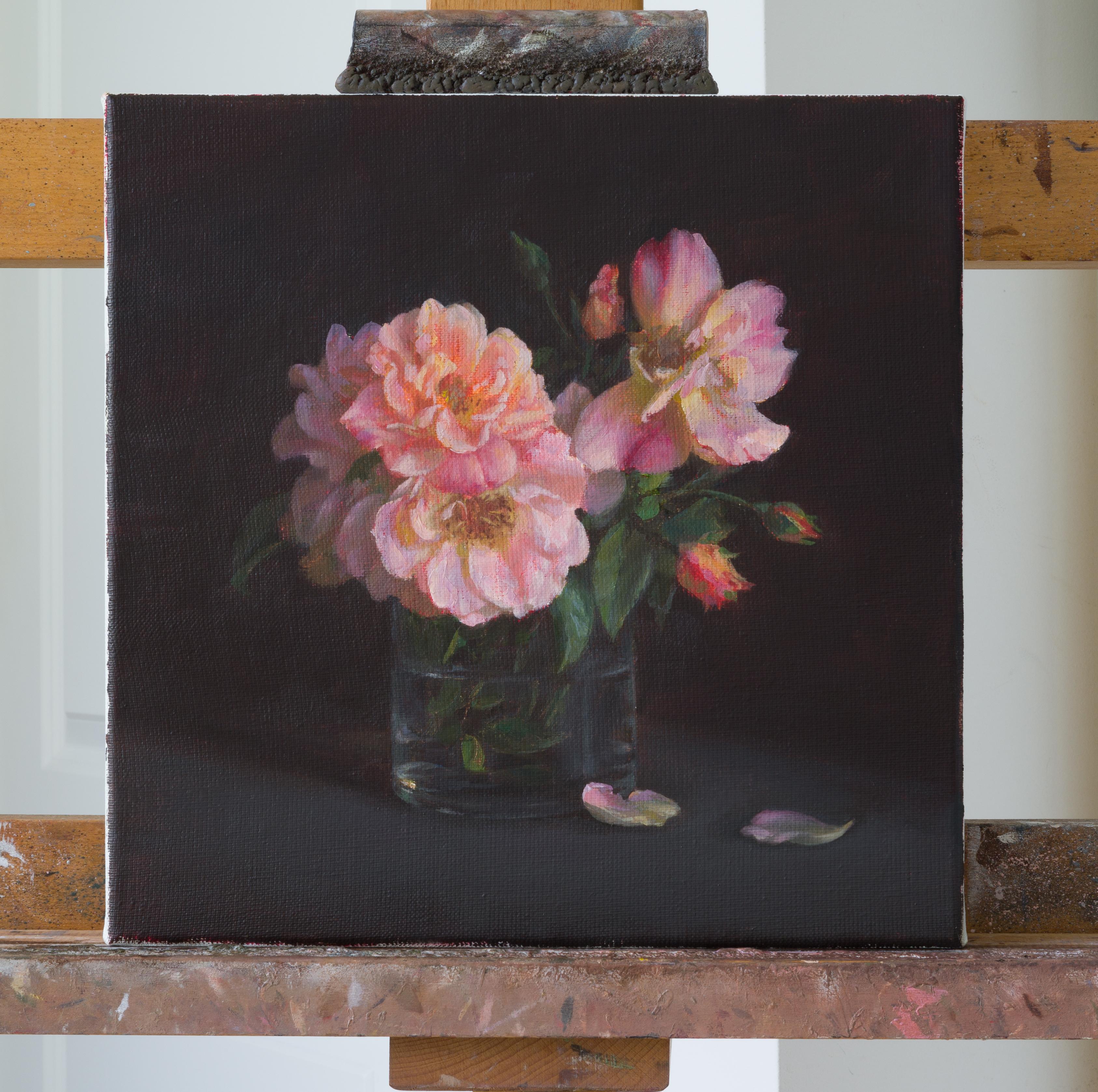Roses - Black Still-Life Painting by Irina Trushkova
