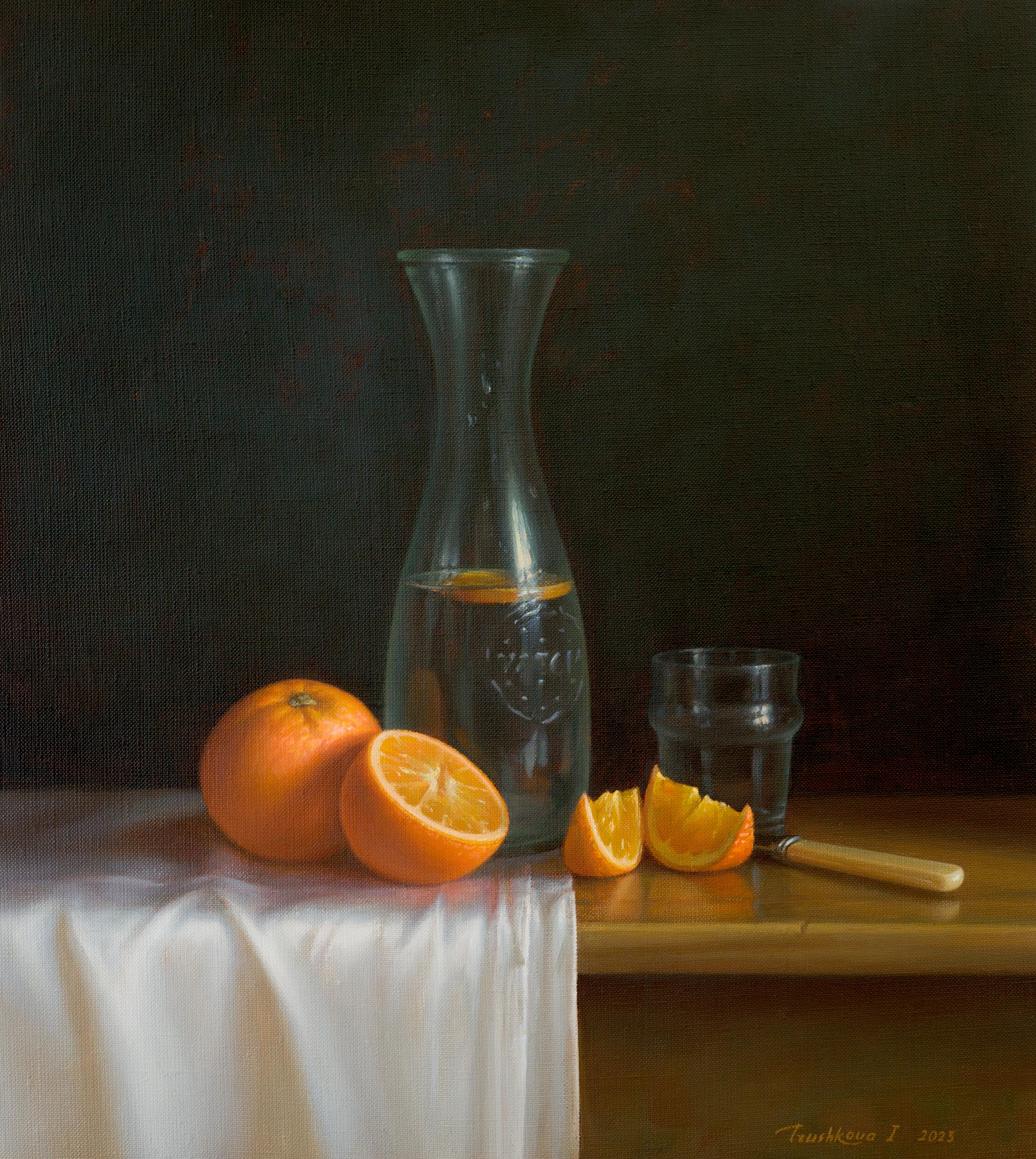 Still life with citrus- original modern realism oil painting- contemporary art - Art by Irina Trushkova
