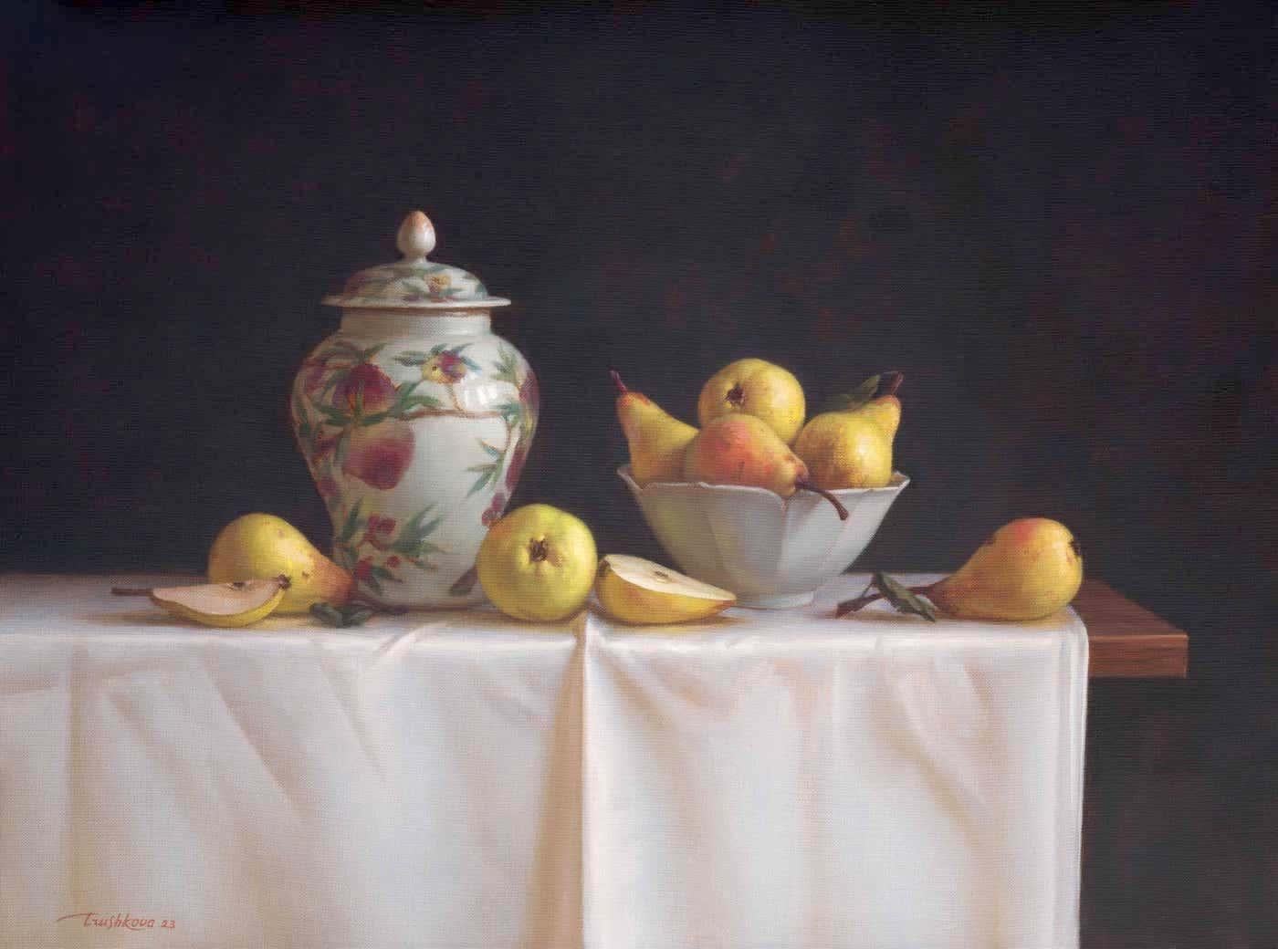 Irina Trushkova Figurative Painting - Still life with Pears- original realism still life painting-contemporary Art