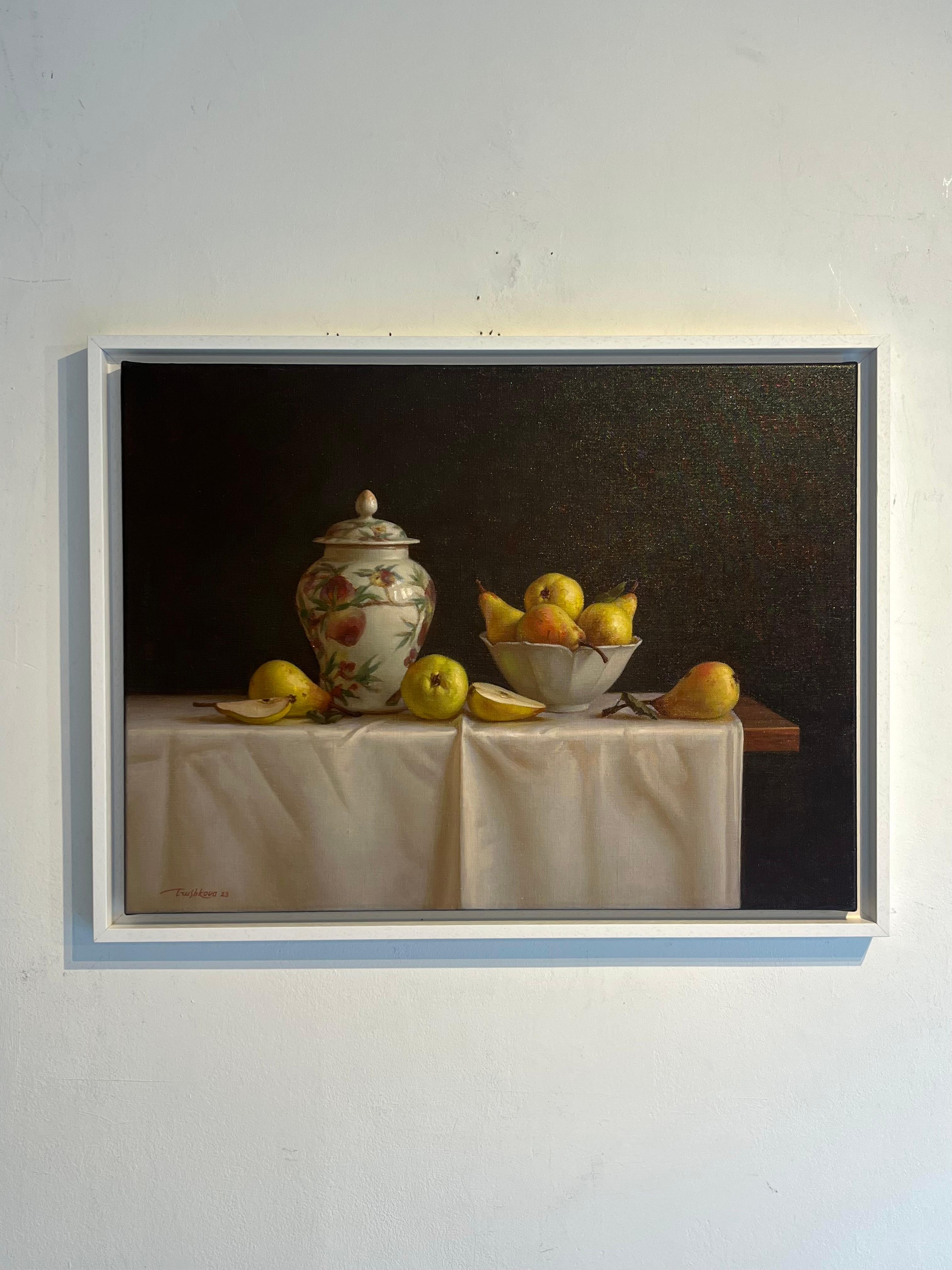 Still life with Pears- original sill life realism painting-contemporary Art - Painting by Irina Trushkova