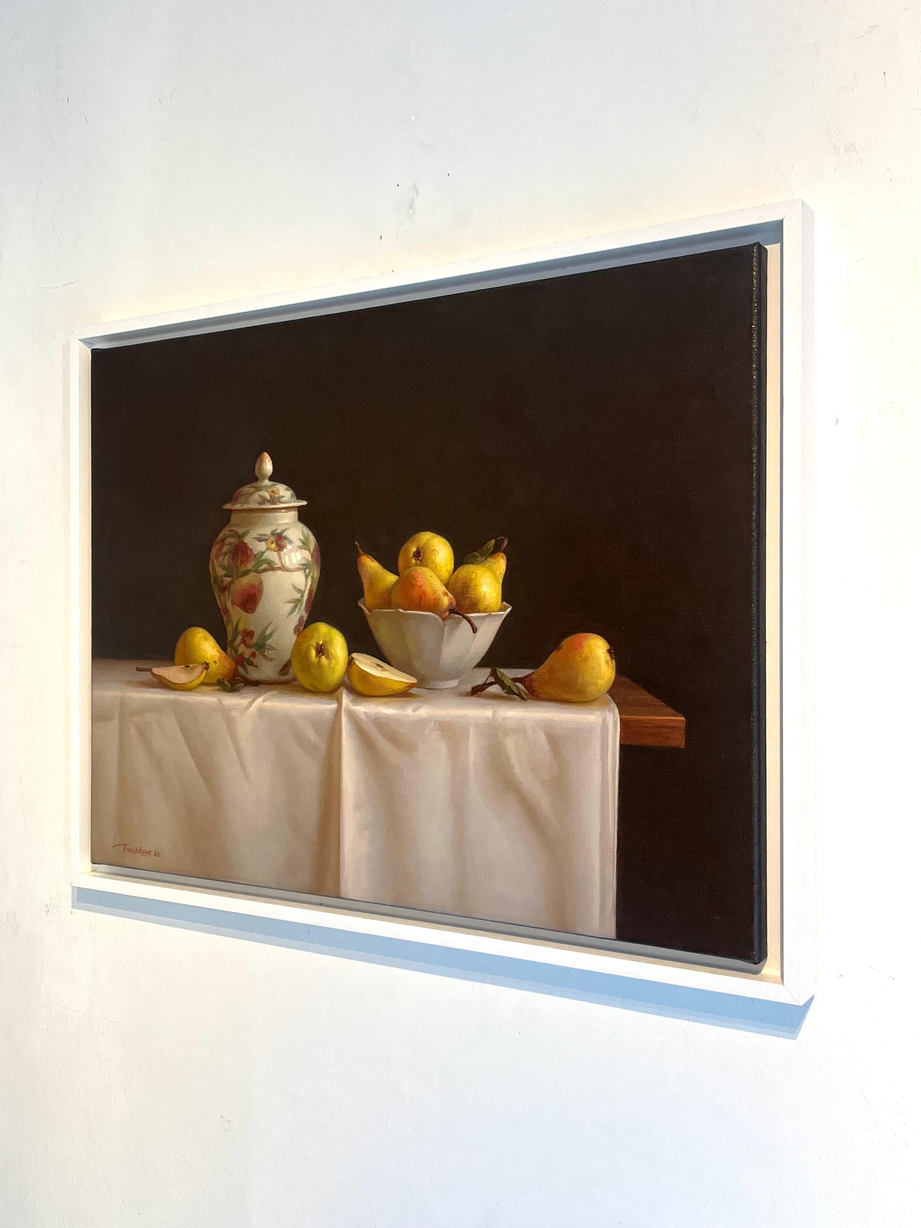 Still life with Pears- original sill life realism painting-contemporary Art - Photorealist Painting by Irina Trushkova