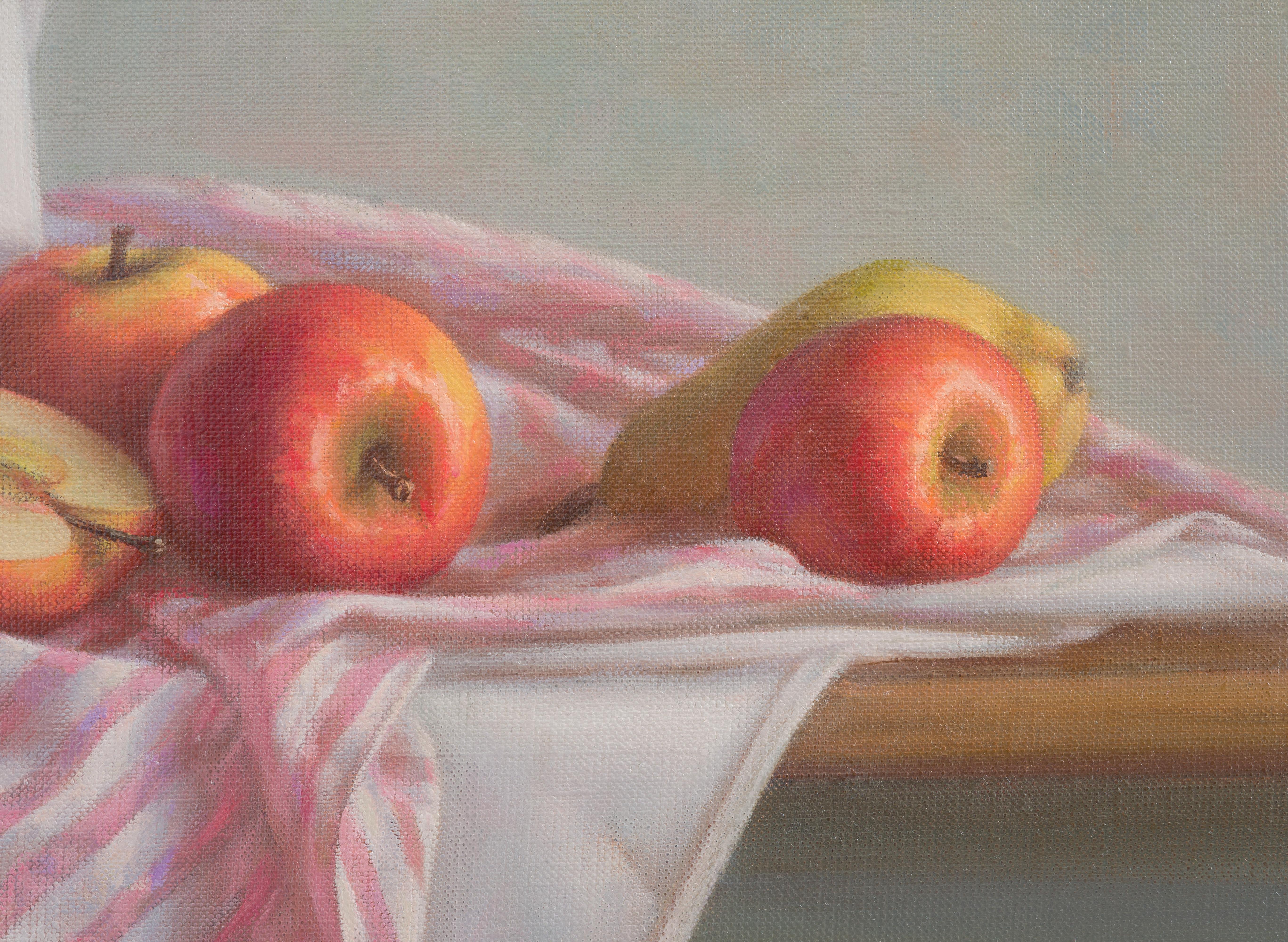 “Still life with pink drapery” is a celebration of the beauty that can be found in the simplest of things. The medium used is oil on canvas, which allows to capture the vibrant color, delicate texture, and the play of light on the subject matter.