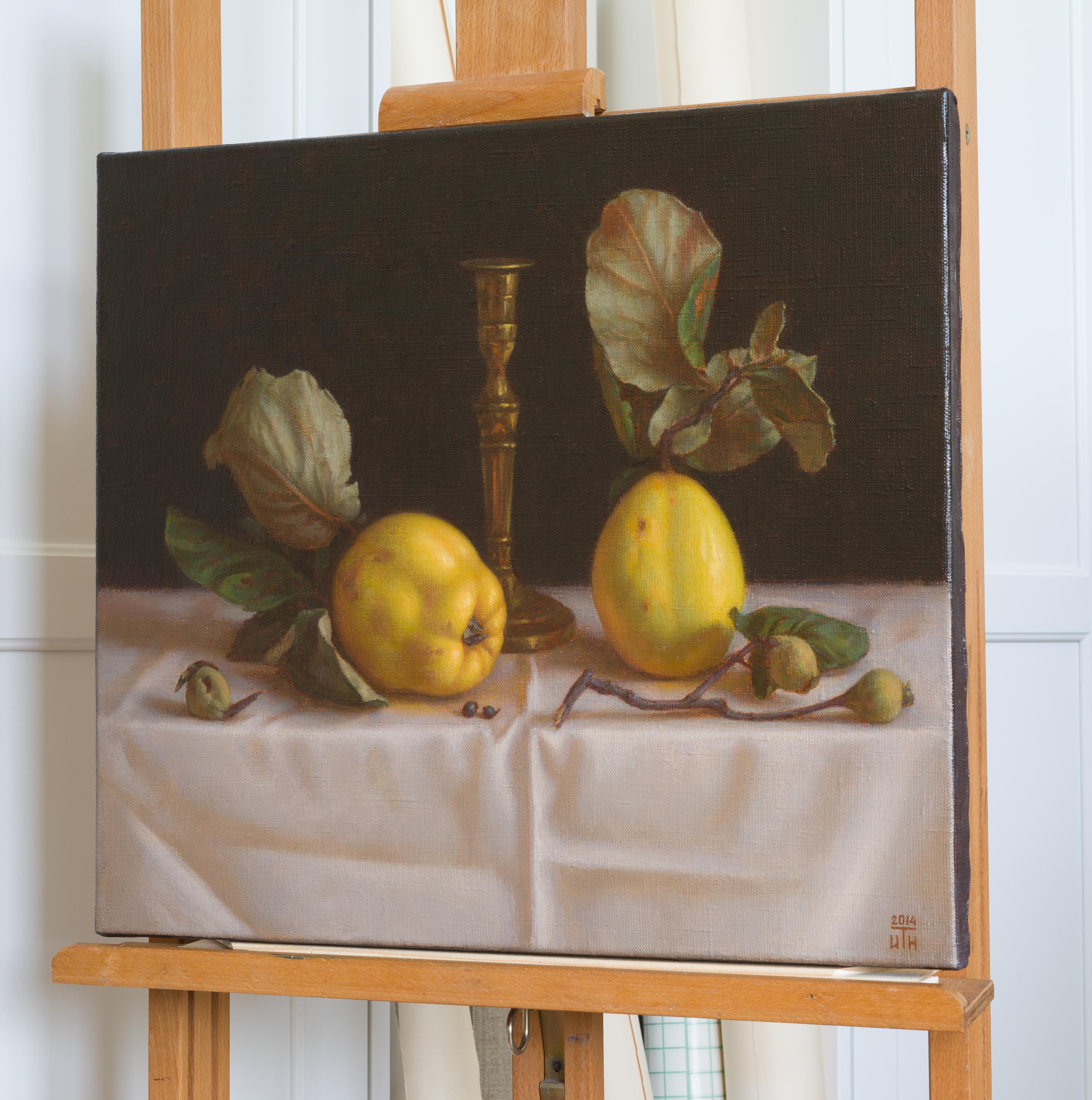 Still Life wWth Quinces And Candlestick Classical Oil Painting Irina Trushkova For Sale 1