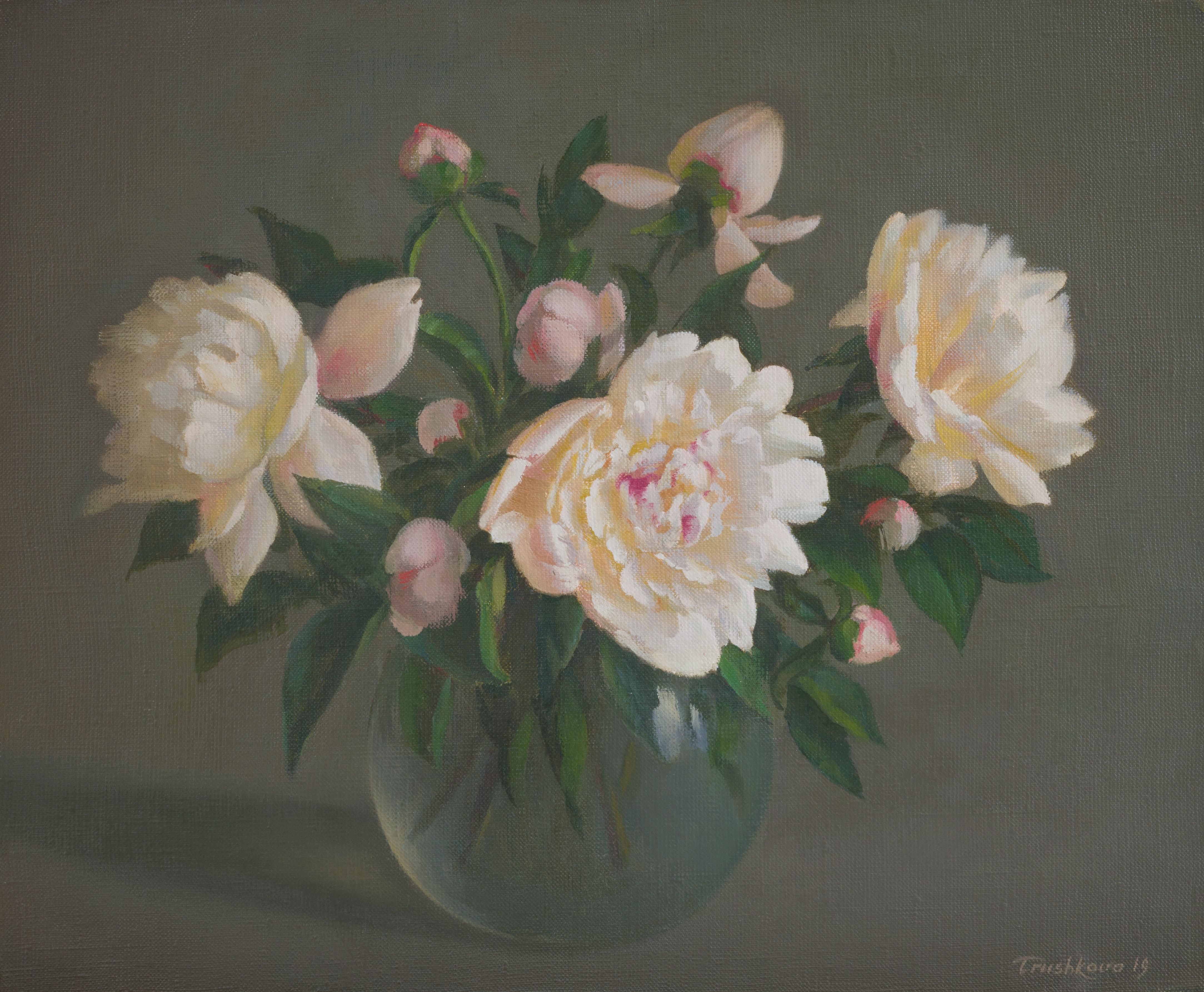 Irina Trushkova Still-Life Painting - White peonies