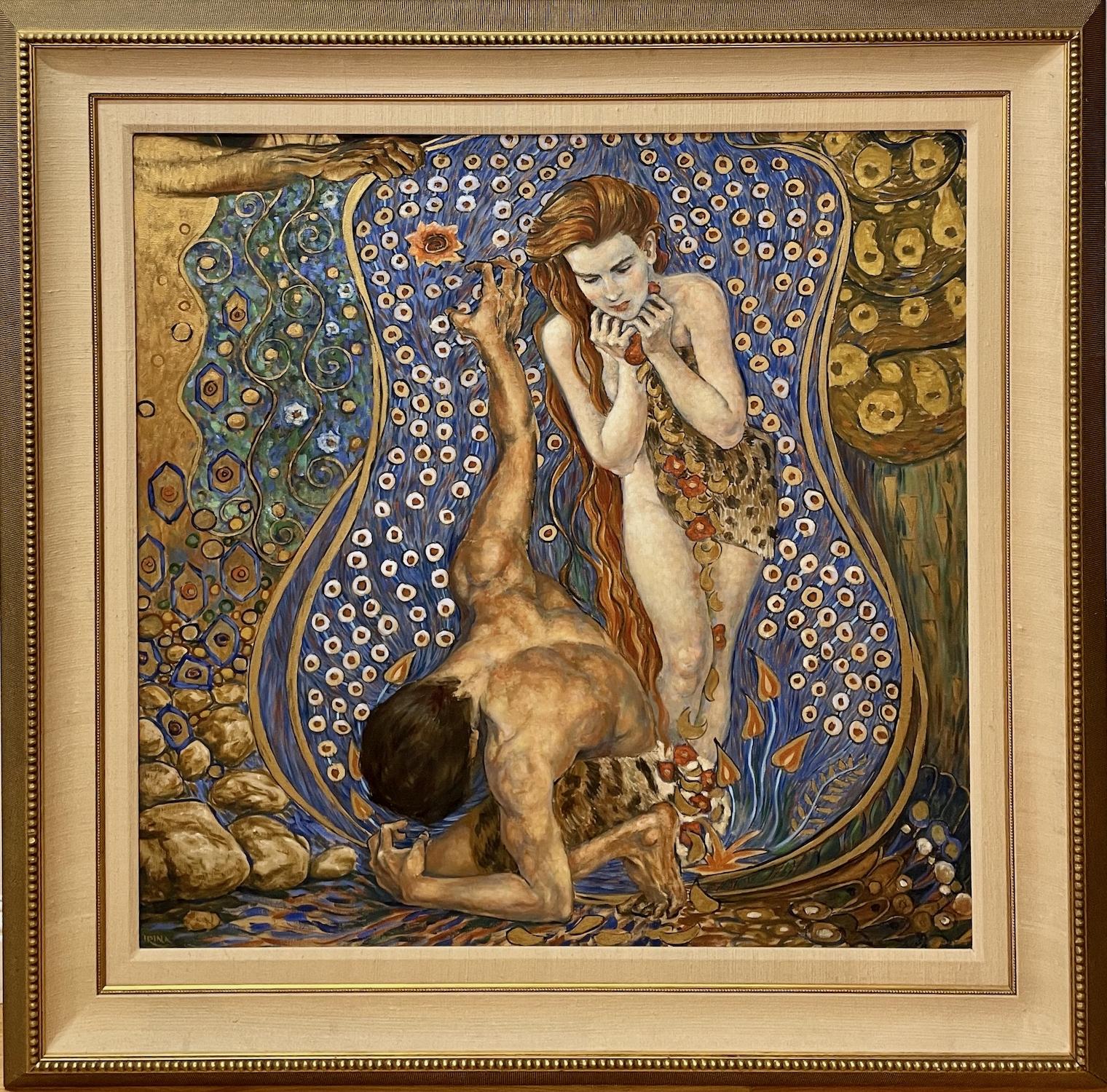 Figurative Painting de Irina V. Karkabi - Los primeros amantes, un "Adán y Eva" Art Nouveau