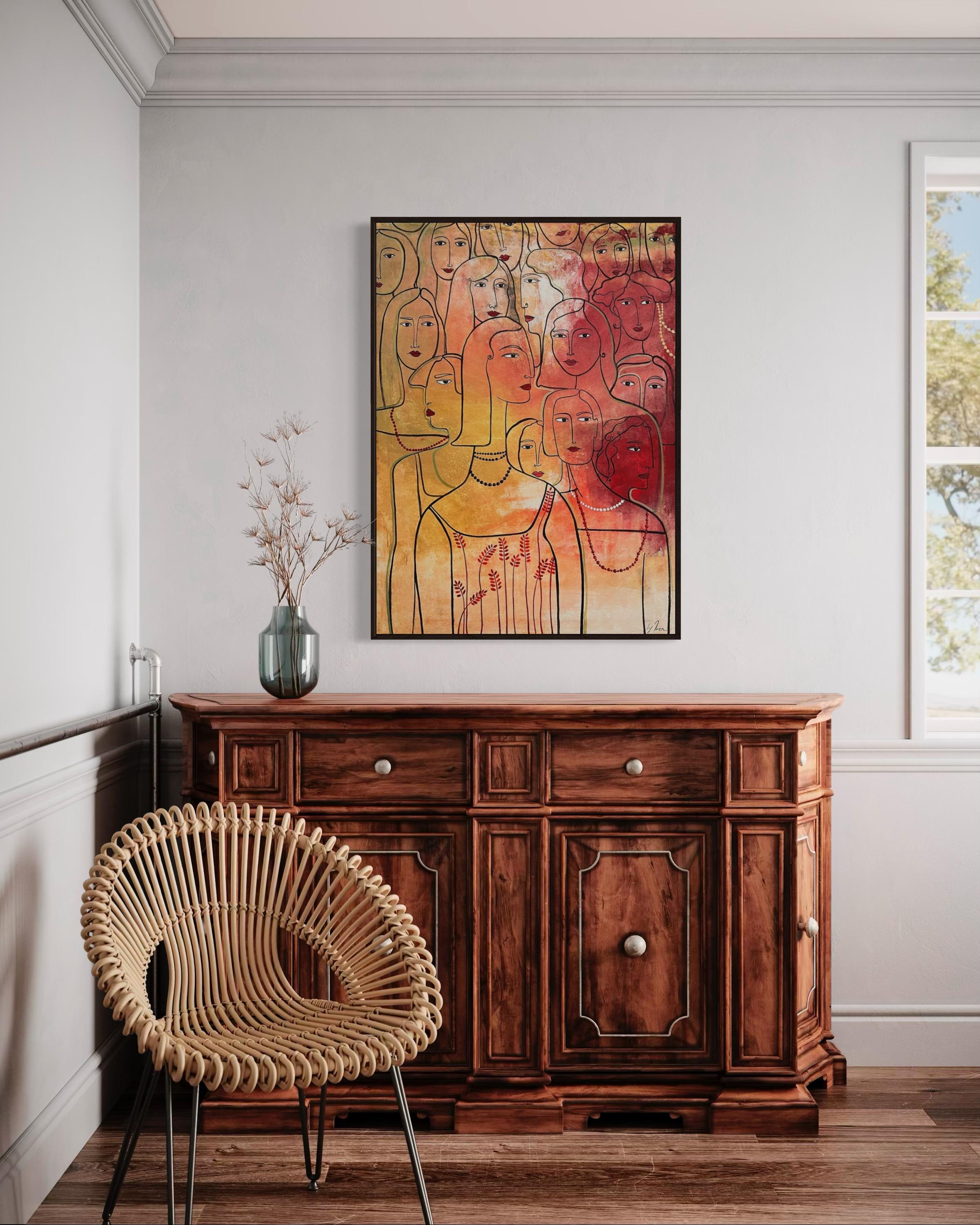 „Among Thousands of Faces“ 110x80cm Segeltuch/Acryl im Angebot 1